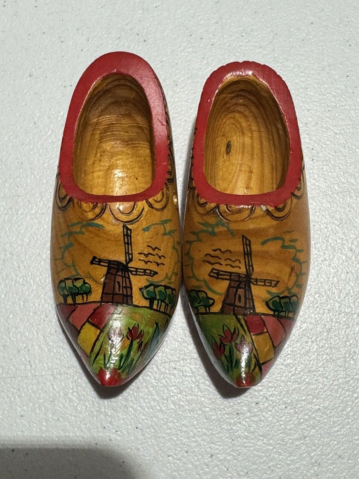 Vintage Holland Carved Wooden Dutch Clogs Mini Handcrafted Painted Windmills