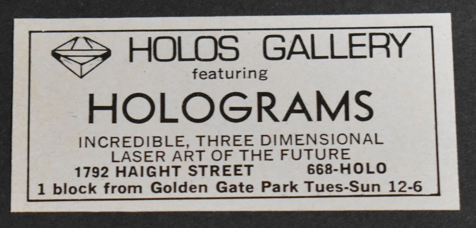 1979 Print Ad San Francisco Holos Gallery Holograms Laser Art 1792 Haight St art