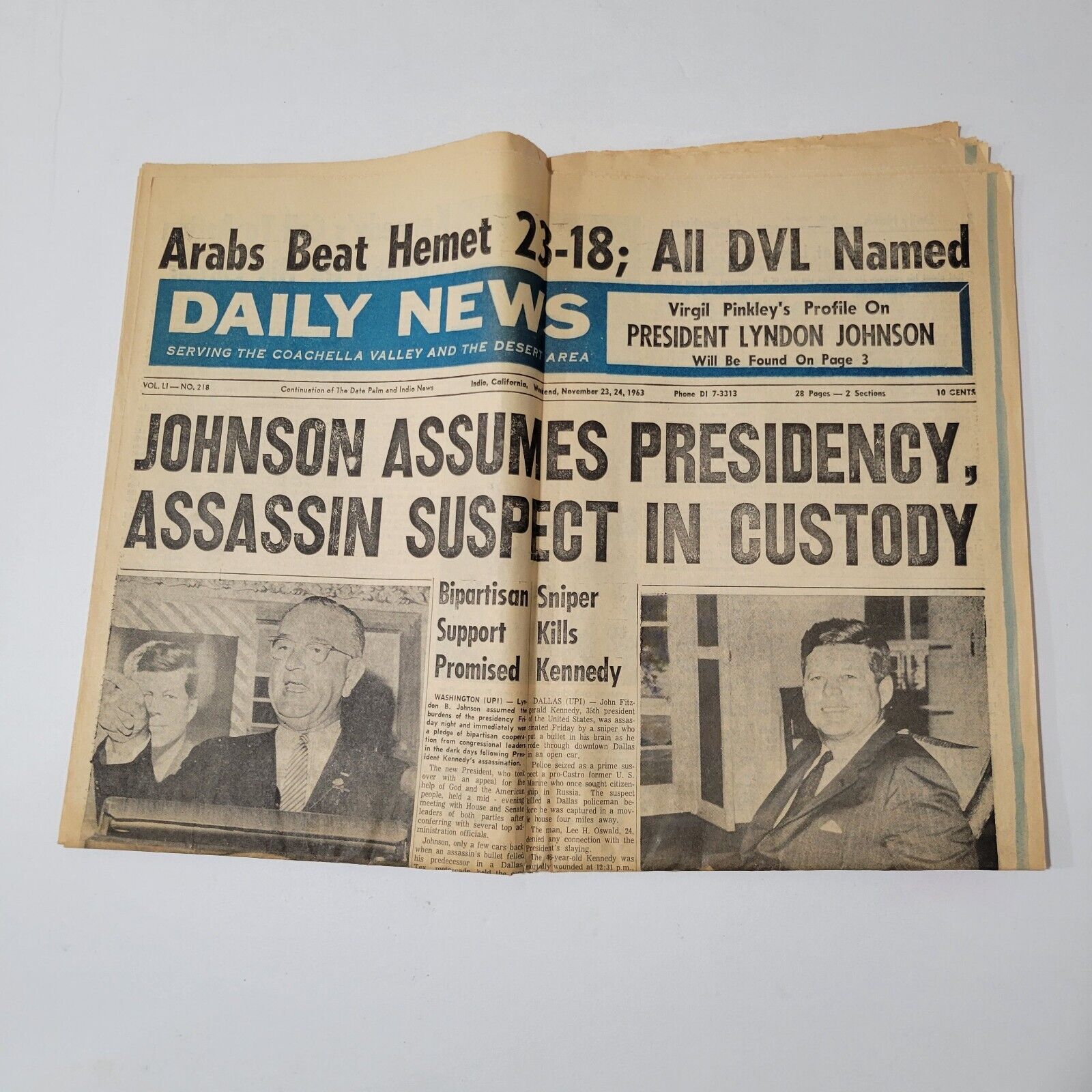 Original 1963 November 23 24 Newspaper JFK Assassination Daily News Coachella