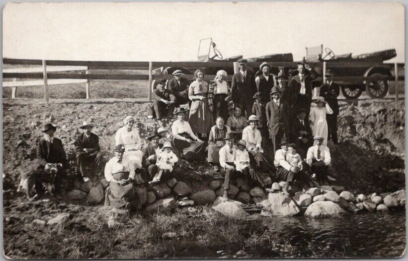 Vintage 1918 RICHLEA Saskatchewan Canada Real Photo RPPC Postcard /Family Outing