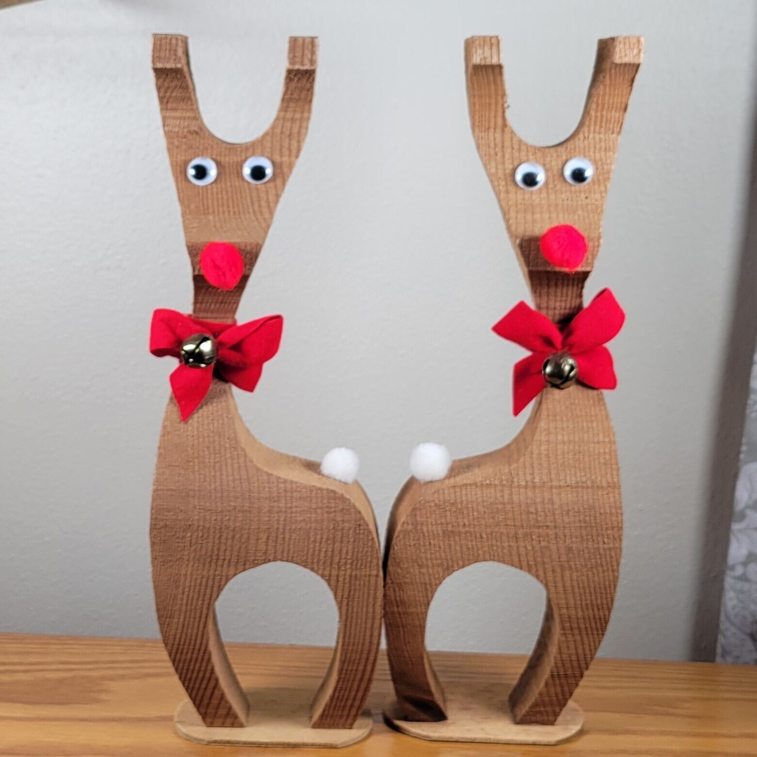 Set of 2 Vintage Mid Century Danish Modern Wood Reindeer Hand Crafted Deer