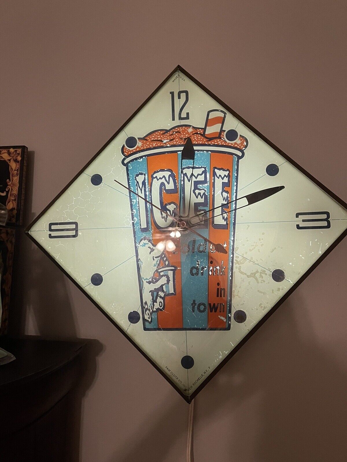 Vintage  Pam Company Icee Bear Soda Clock Work Great Light Up Only One On eBay