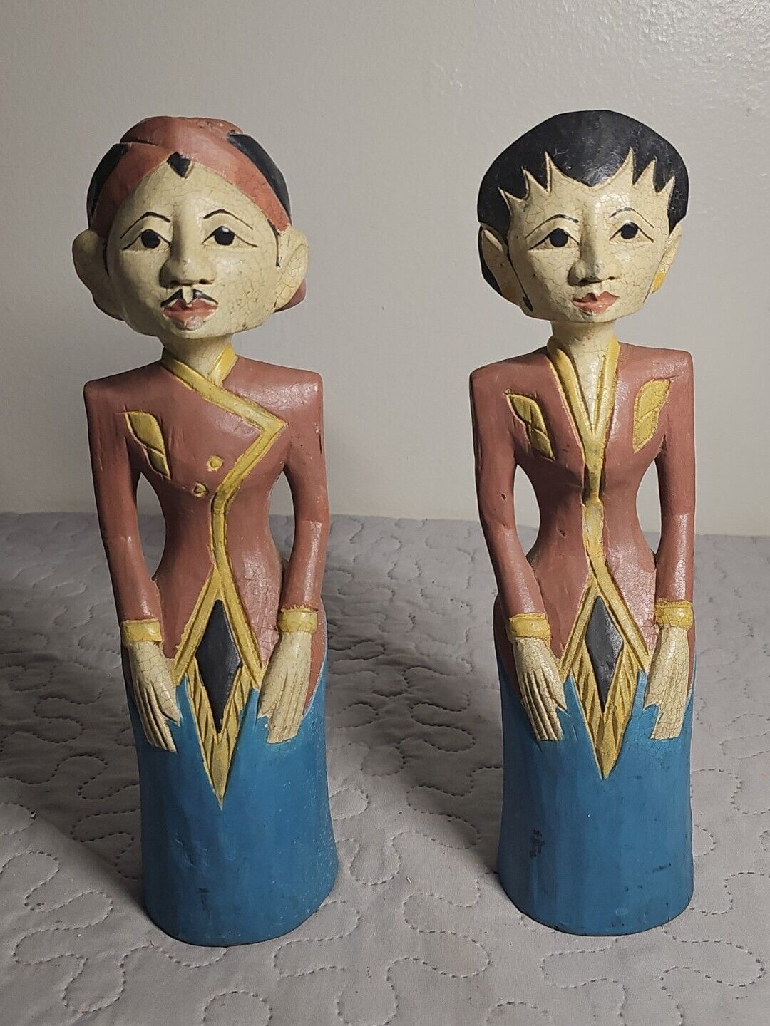 Antique Javanese Loro Blonyo Wooden Carved Wedding Figures 12” Tall