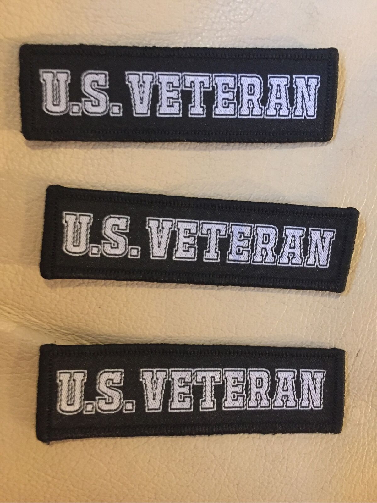 3 Pack U.S. Veteran Tactical Hook -Loop Fully Embroidered Morale Tag Patch BLACK
