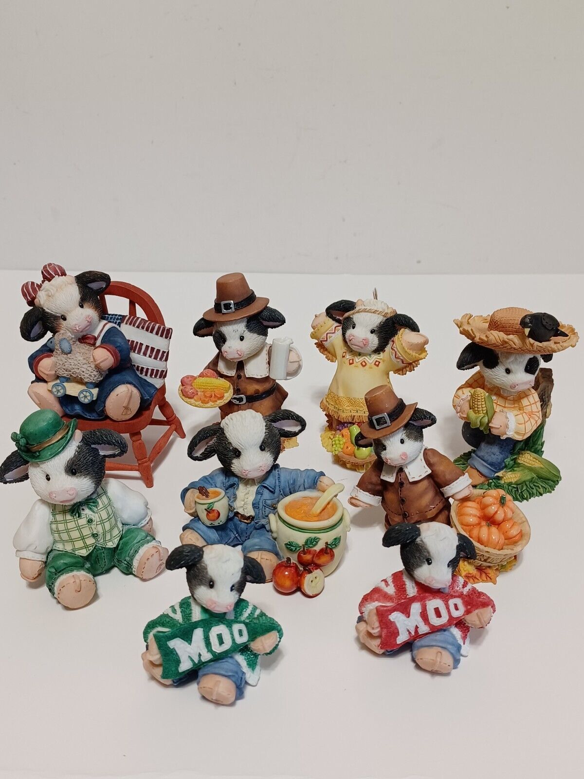 9 Vintage Mary's Moo Moos Collectible Cow Figurines + Bonus