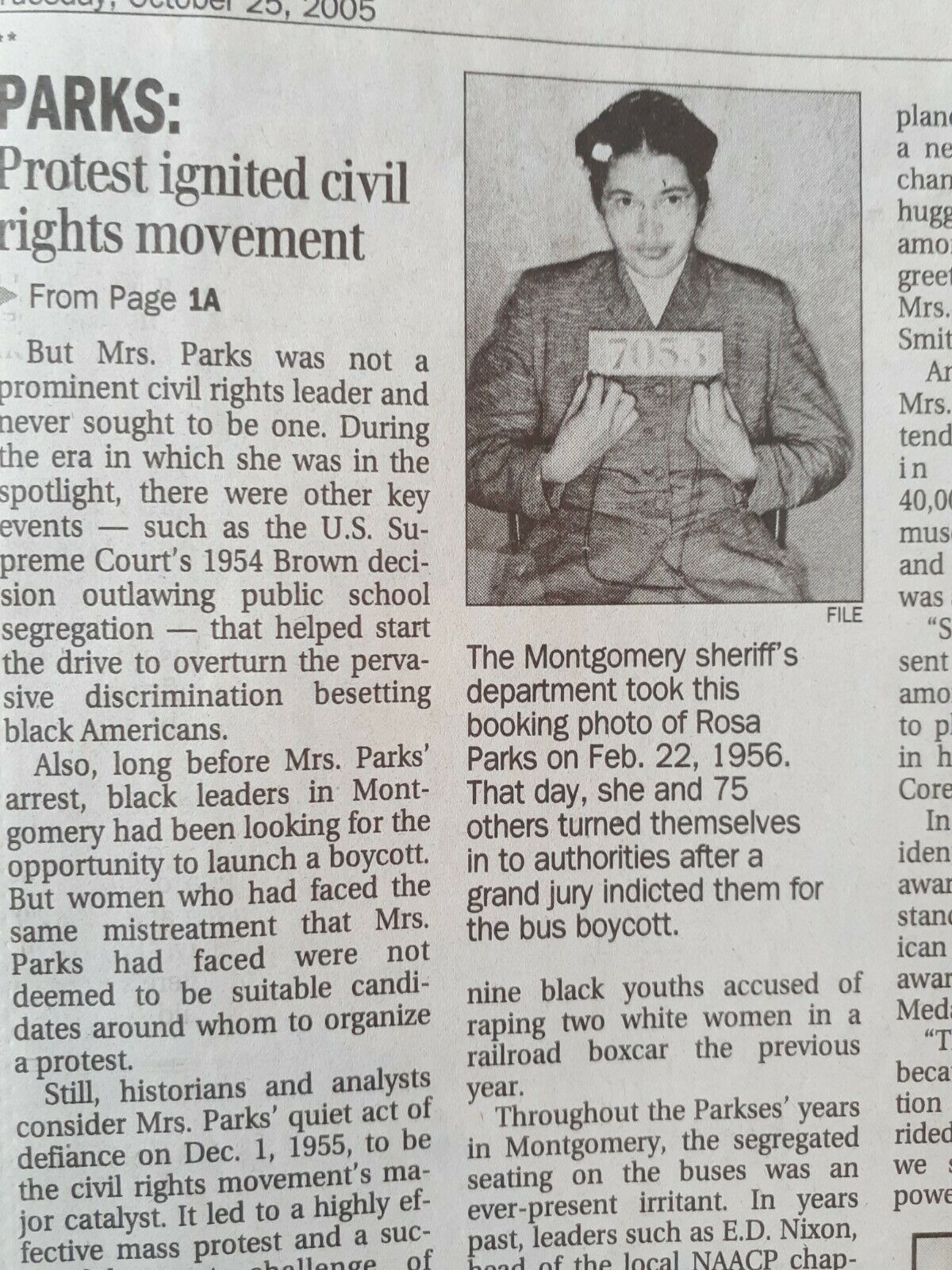 Newspapers- ROSA PARKS: CIVIL RIGHTS AND HUMAN RIGHTS ICON DIES,BIRMINGHAM PAPER