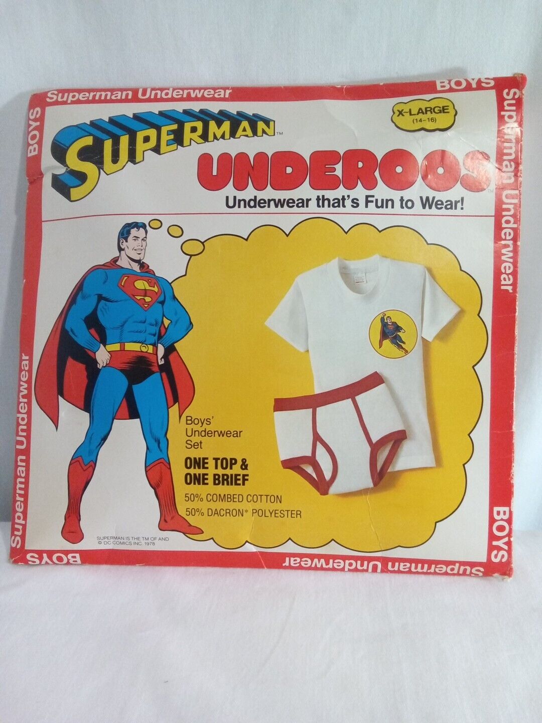 Superman Vintage 1978 Underoos Set Boy XL 14-16. Open Box. EC