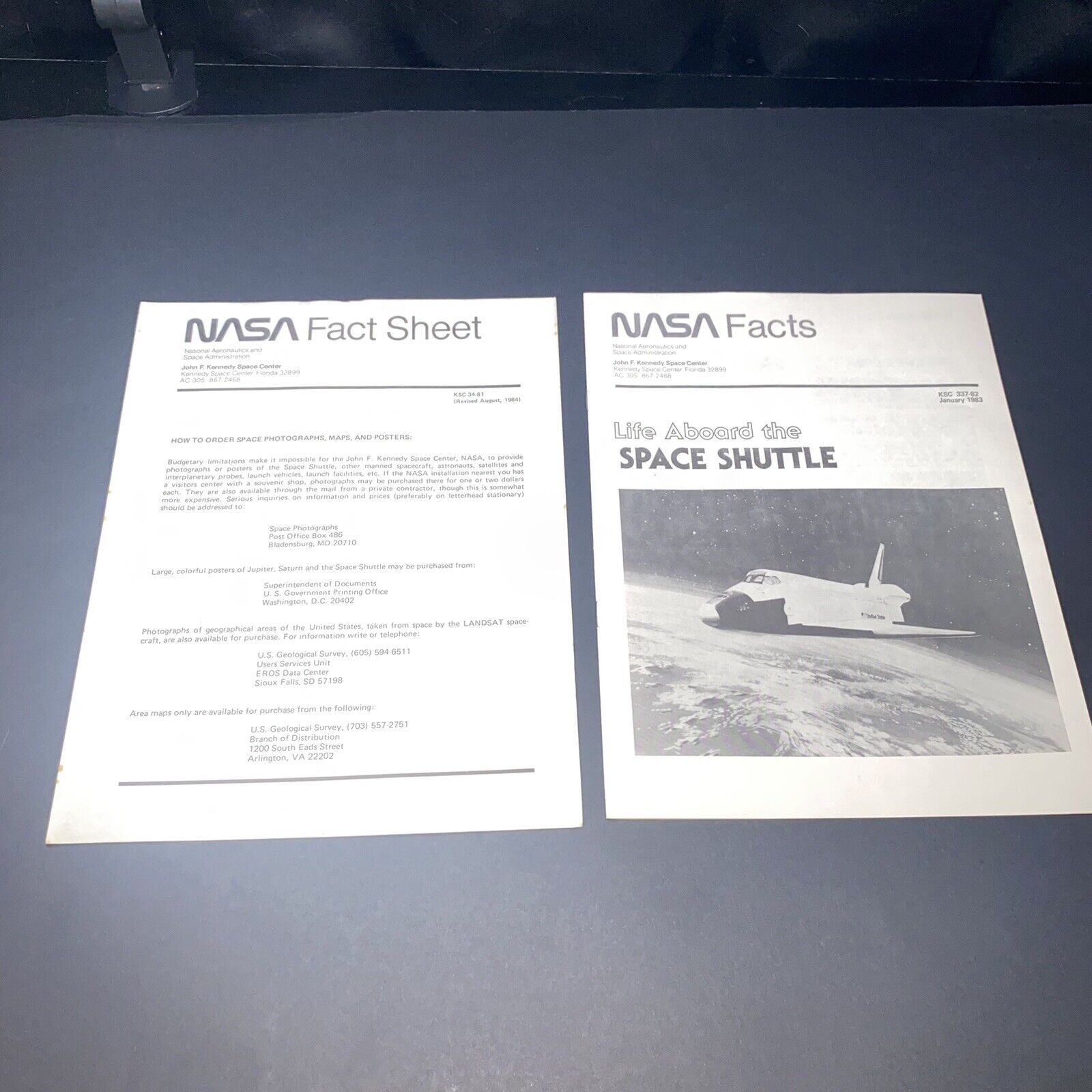 Vintage 1984 NASA Life Aboard The Space Shuttle Fact Sheet KSC 34-81 John F Ken