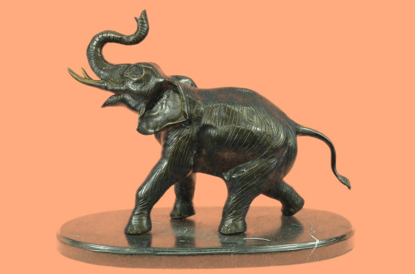 Real Bronze Metal Statue on Marble Bust Mother Elephant Safari Gift Artwork DEAL