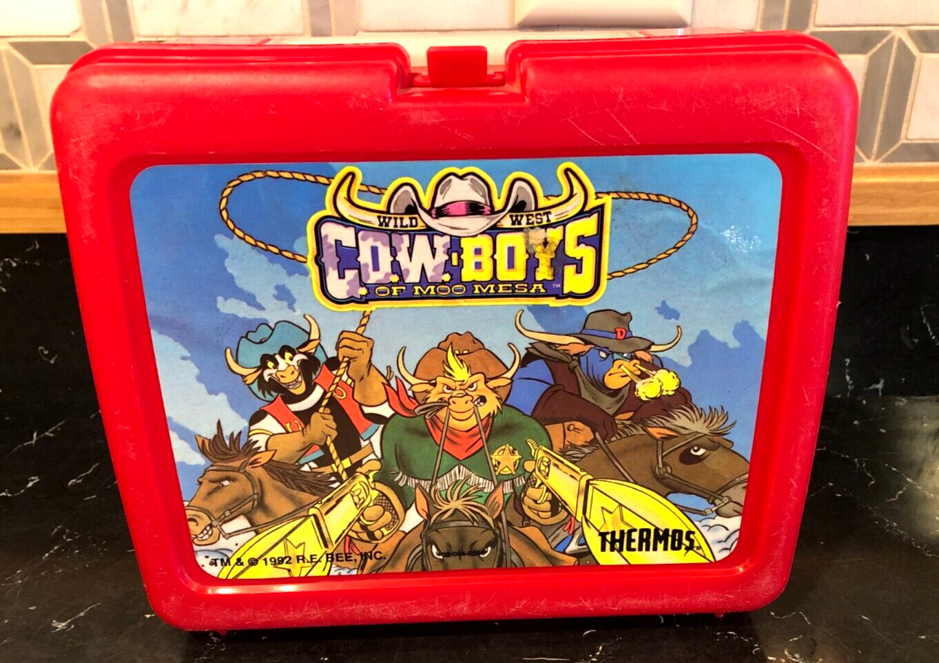 1992 Vintage Wild West Cowboys of Moo Mesa Thermos Lunchbox R.E. Bee, Inc