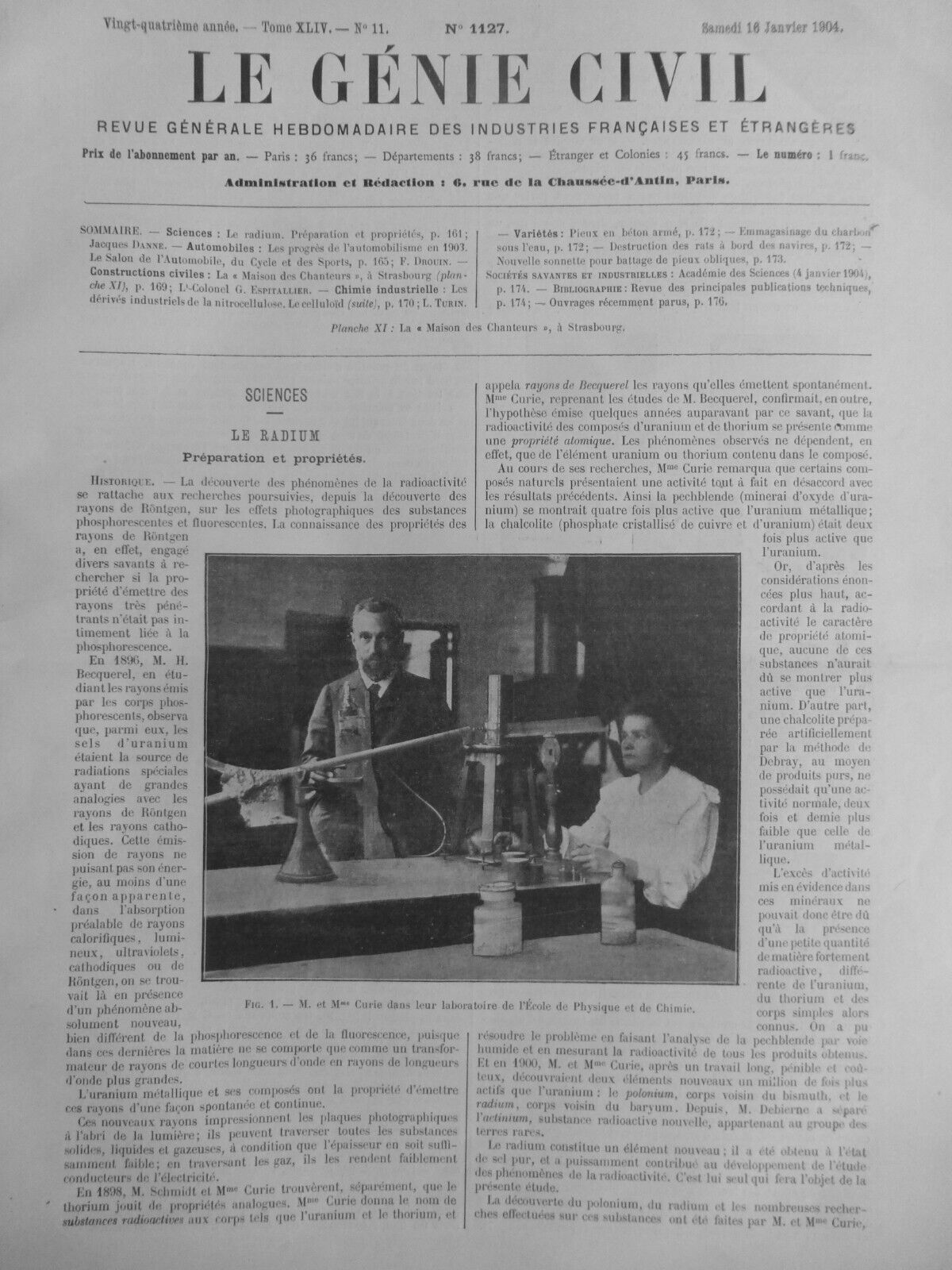 1904 Woman Marie Curie Radium 1 Journal Antique