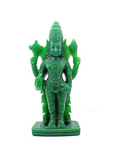 Lord Vishnu Idol Australian Green Jade Gemstone Antique Handcrafted