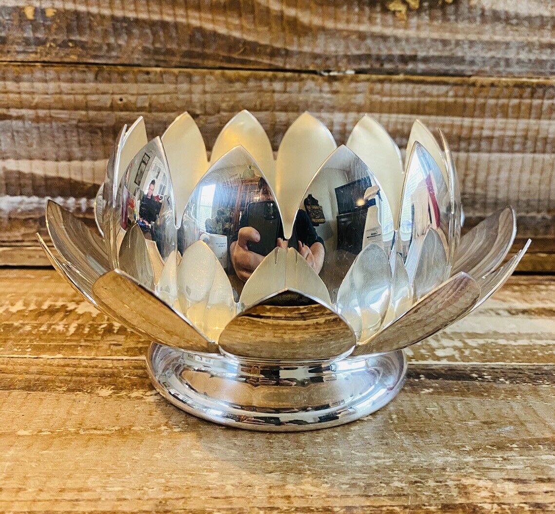 Vintage Reed & Barton 2 pc Silverplate Lotus Flower Bowl/Candle Holder