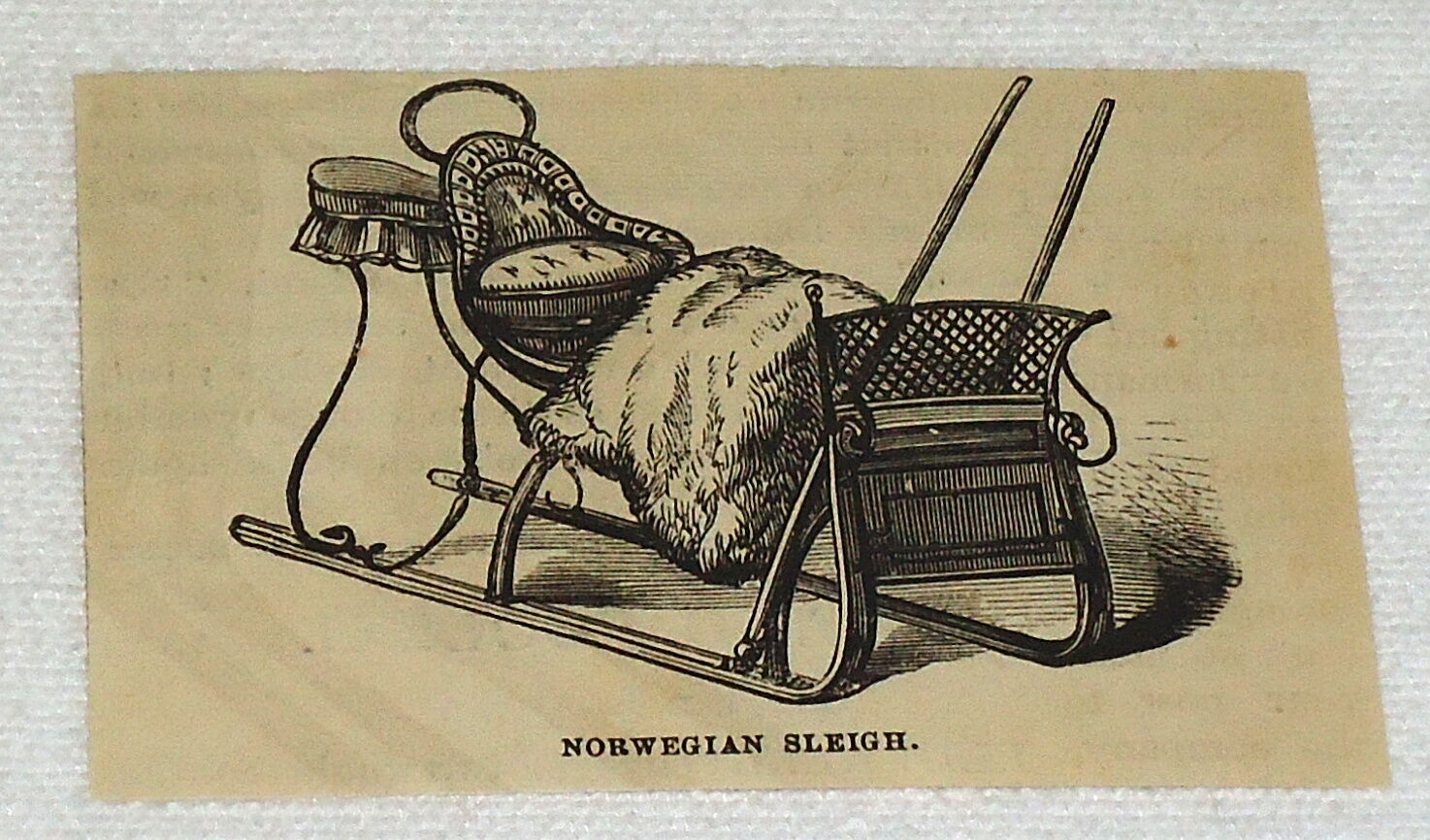 small 1880 magazine engraving ~ NORWEGIAN SLEIGH, Norway