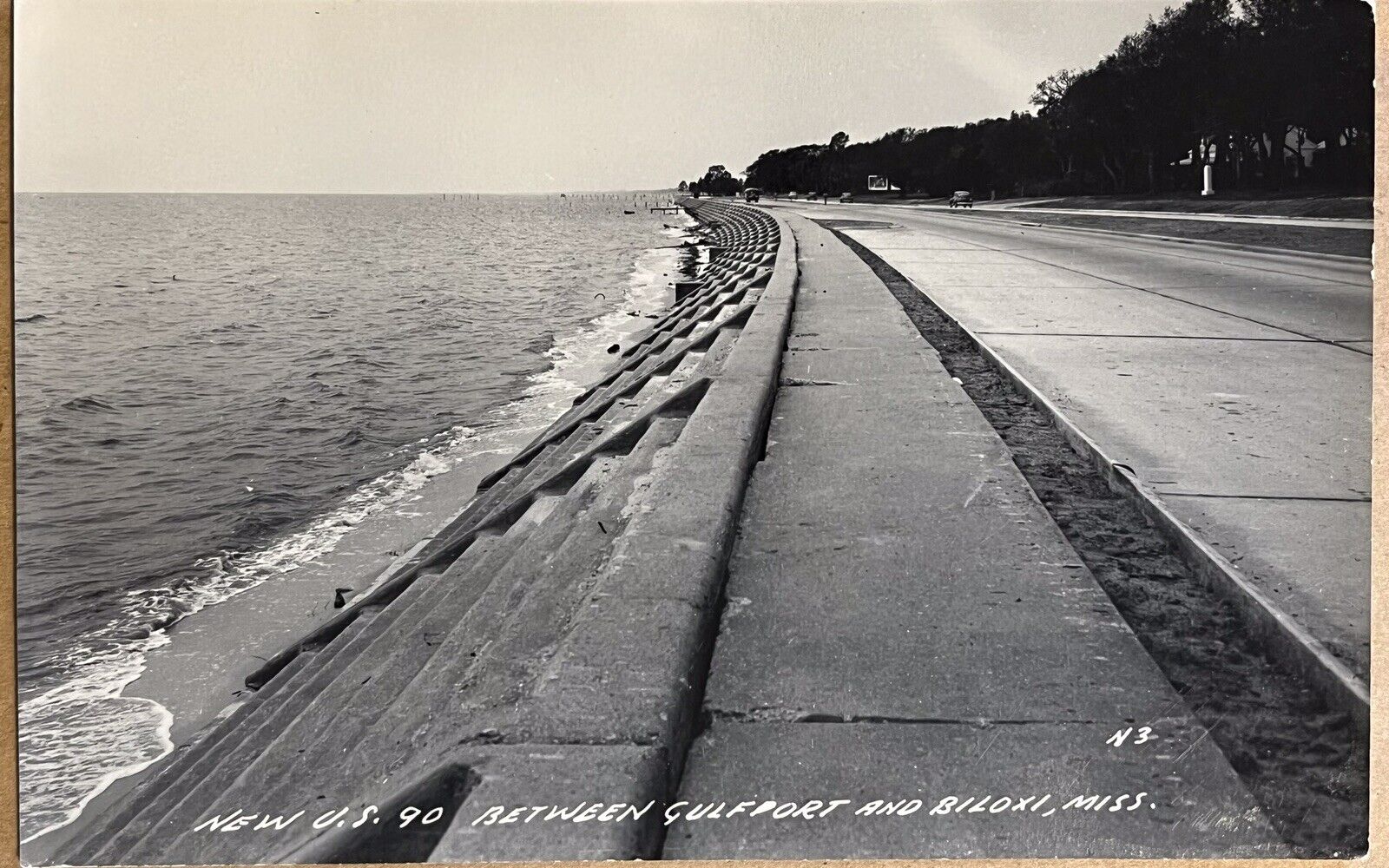 RPPC Biloxi Highway US 90 Seashore Mississippi Real Photo Postcard c1950