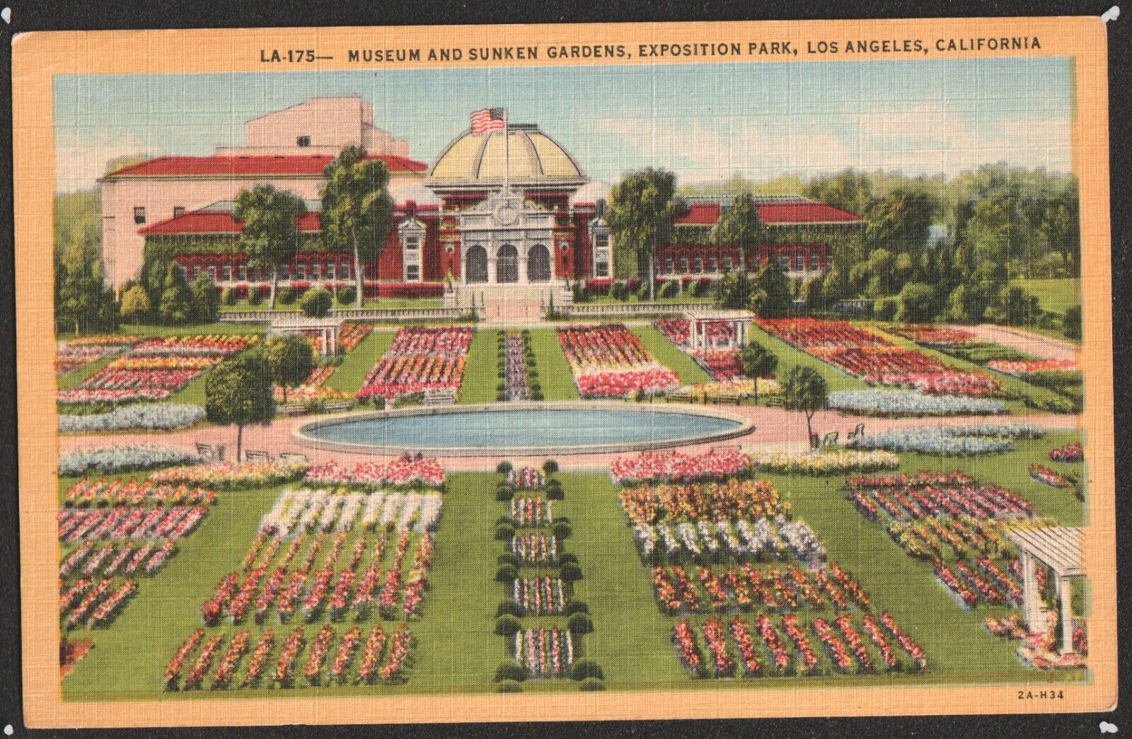 Museum Sunken Garden Exposition Park Los Angeles c1930 Linen Postcard California