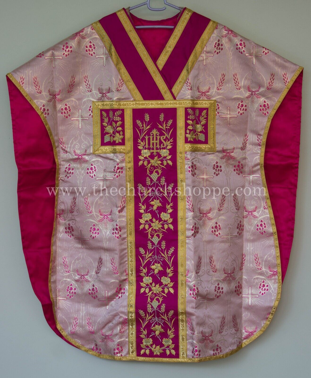 Metallic Dark Rose Chasuble.St. Philip Neri Style vestment & mass set 5 pc, IHS 