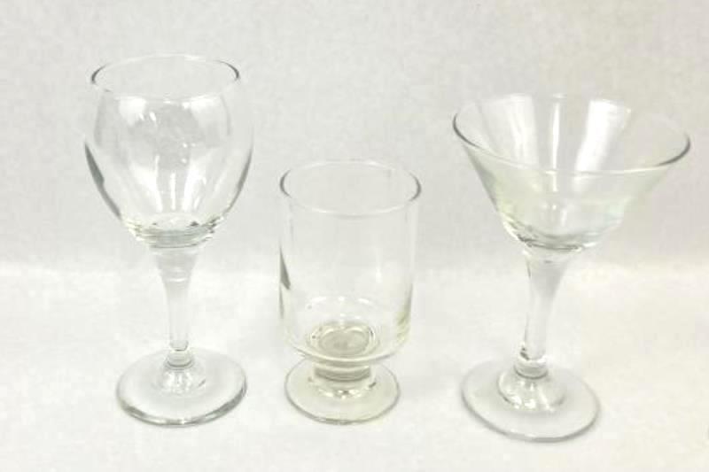 Lot of 3 Clear Glass Barware Glasses Wine Sniffer Martini Solid Glassware