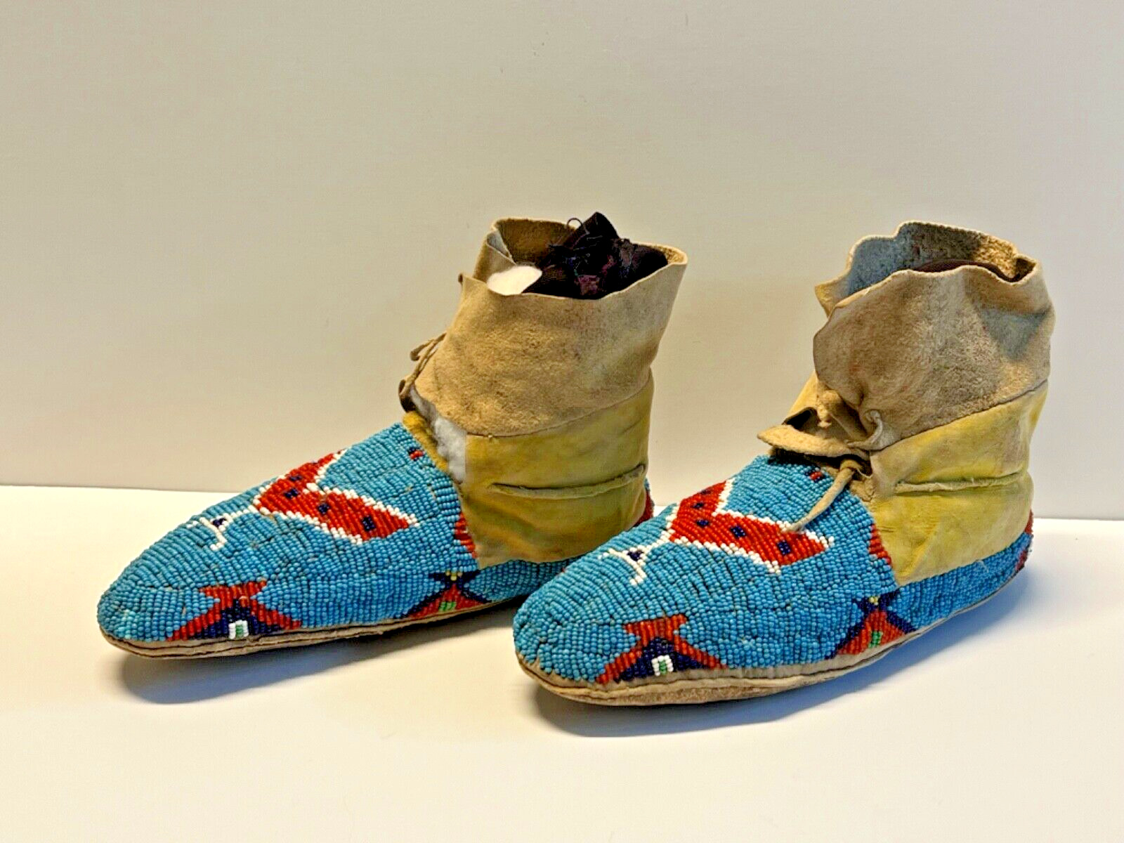 Vintage Native American Indian Moccasins; From Montana; Beaded; 1900 to 1930s
