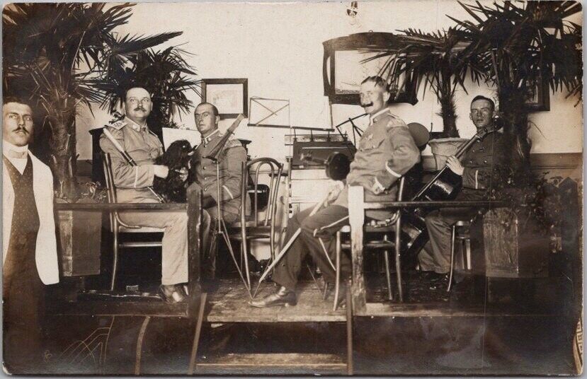 Vintage 1910s Real Photo RPPC Postcard MILITARY BAND / Musicians in Uniform