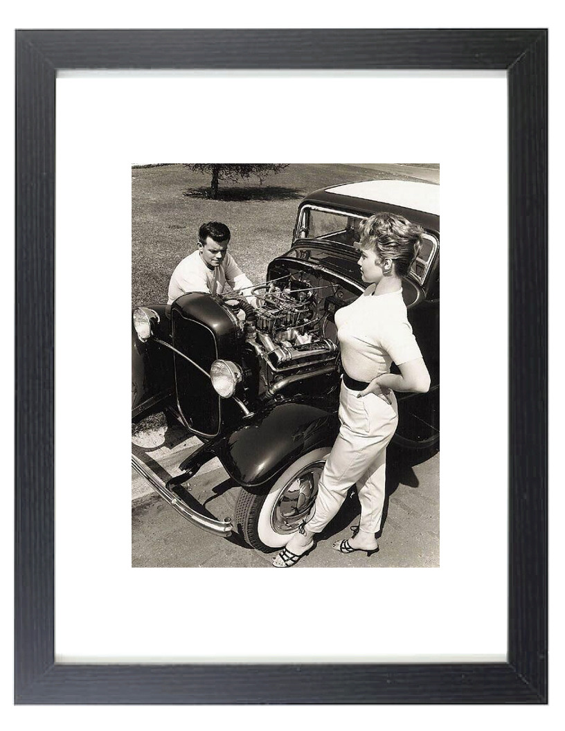 BULLET BRA Hot Rod Retro Vintage Classic Car Girl Matted & Framed Picture Photo
