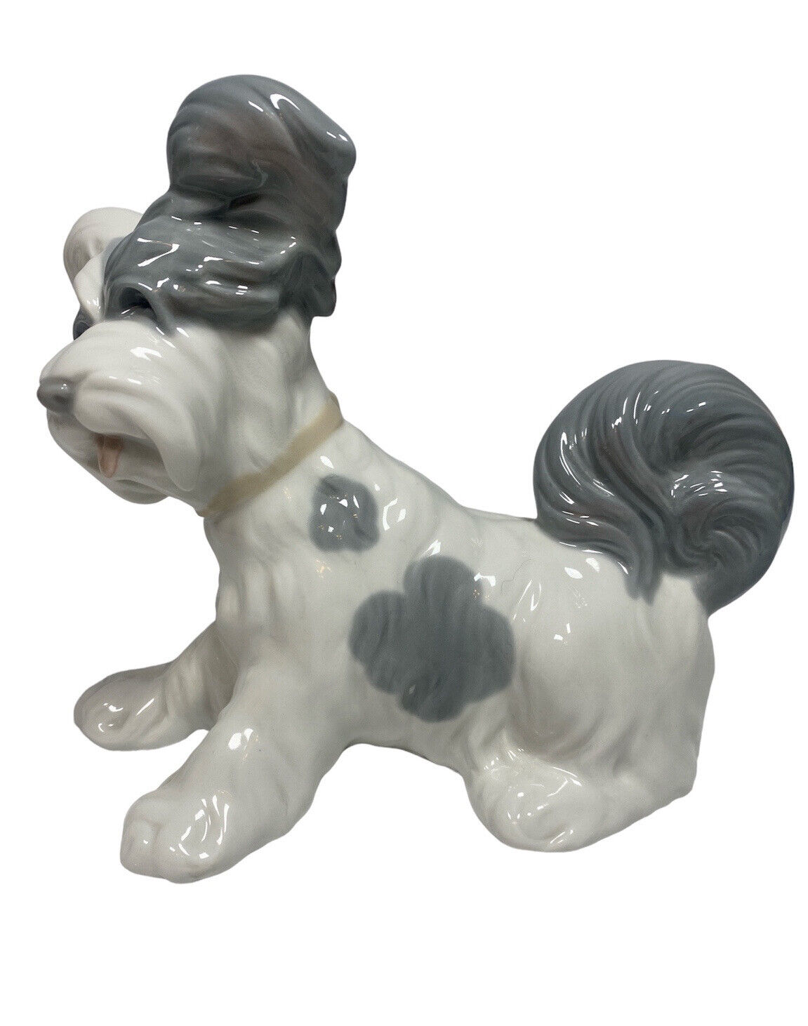 Lladro 4643 Skye Terrier Dog Figurine Gray White Tan Bow Glossy Finish Retired