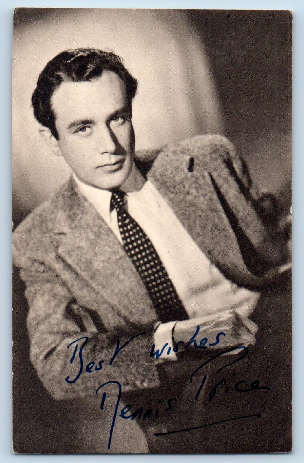 Dennis Price Postcard Actor Studio Portrait Autograph Signed c1905 Antique