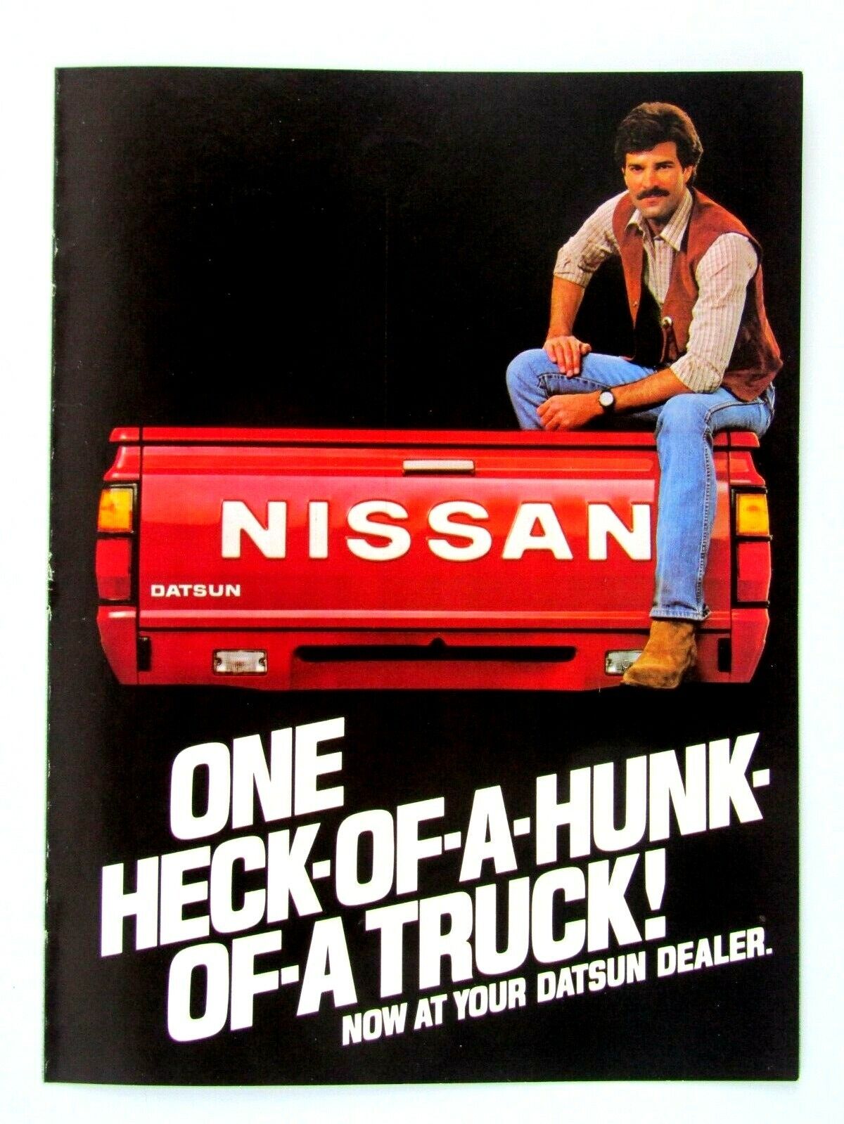 1983 Nissan Pickup Truck Vintage One Heck Of A Hunk Fold Out Original Print Ad 