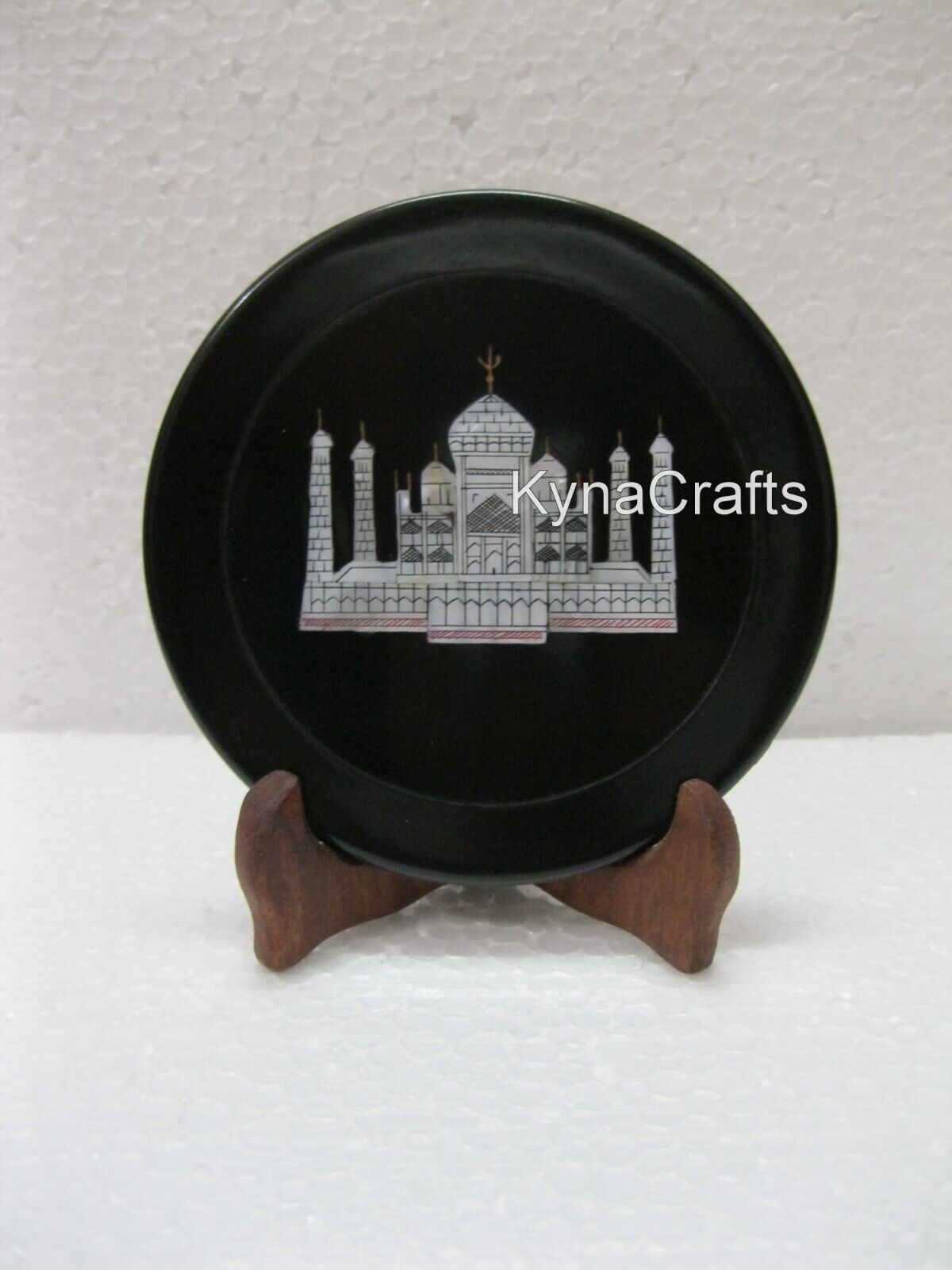 5 Inches Black Marble Decorative Plate Symbol of Love Inlay Work Giftable Plate