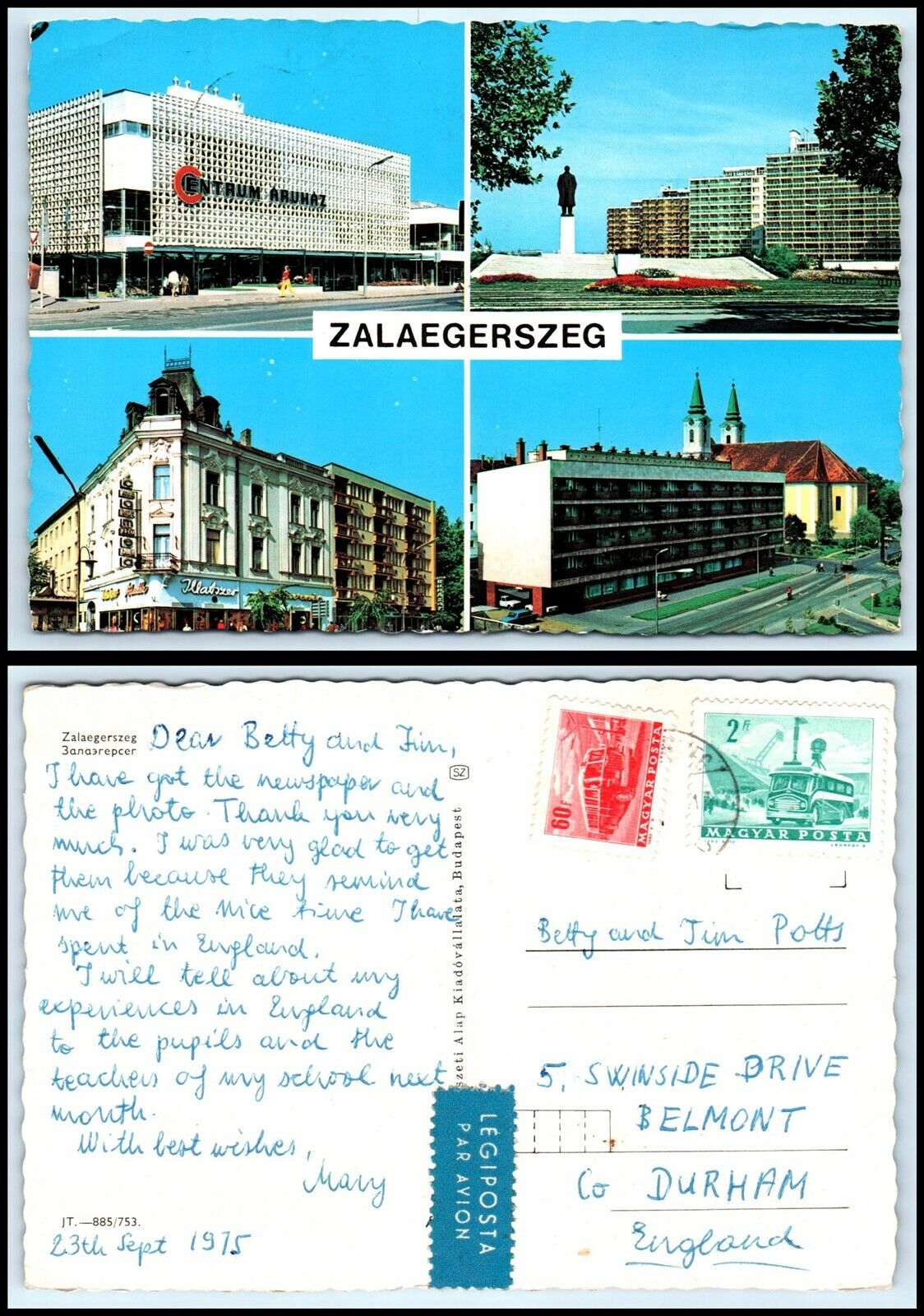 HUNGARY Postcard - Zalaegerszeg CV