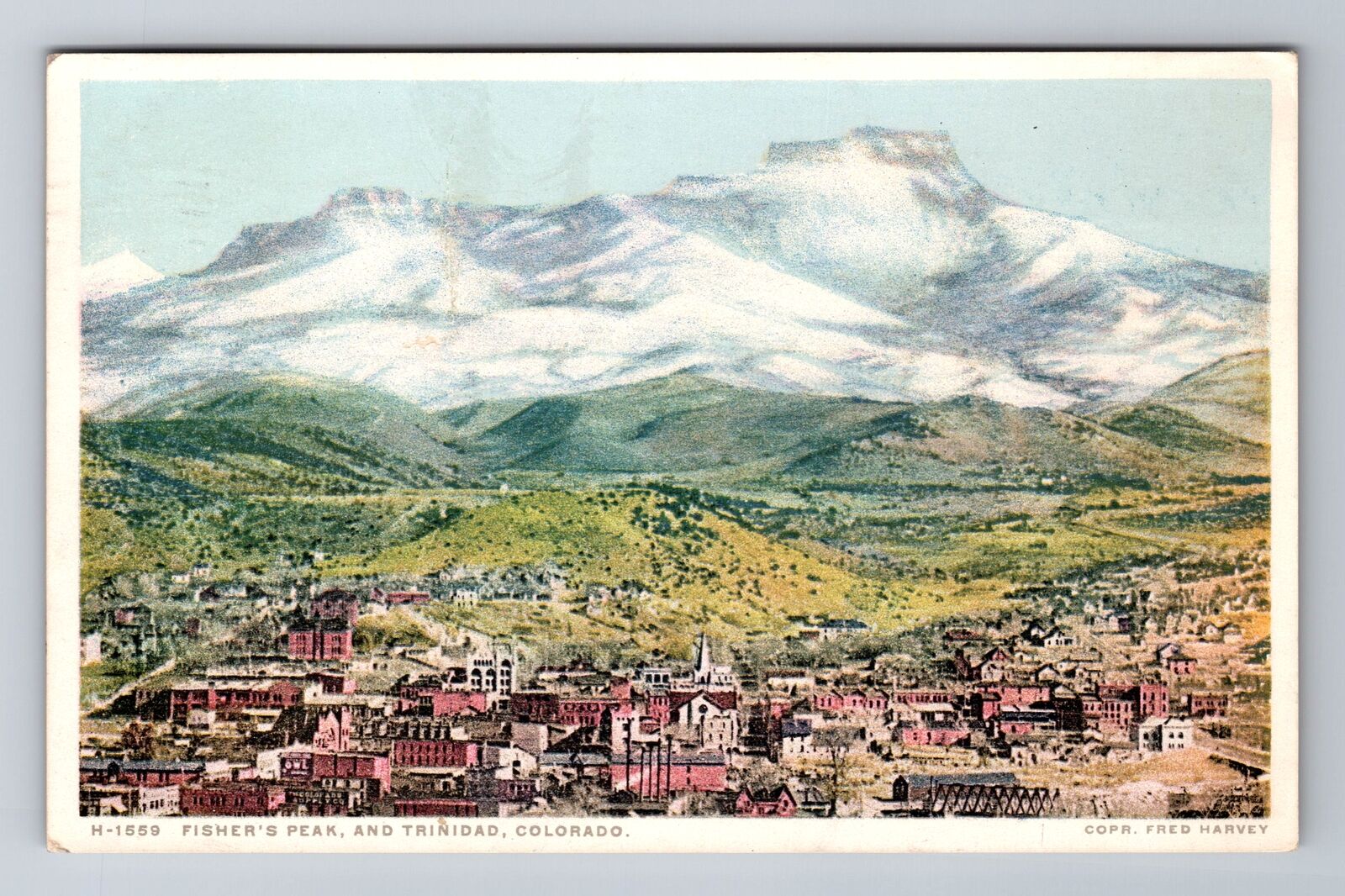 Trinidad CO-Colorado, Fisher's Peak, Town View, Vintage c1929 Souvenir Postcard