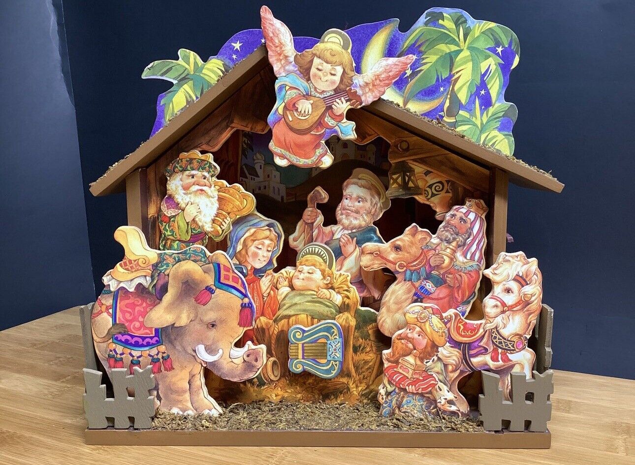 Rare Vtg Wind Up, Moving Musical, Lighted Nativity Plays Silent Night