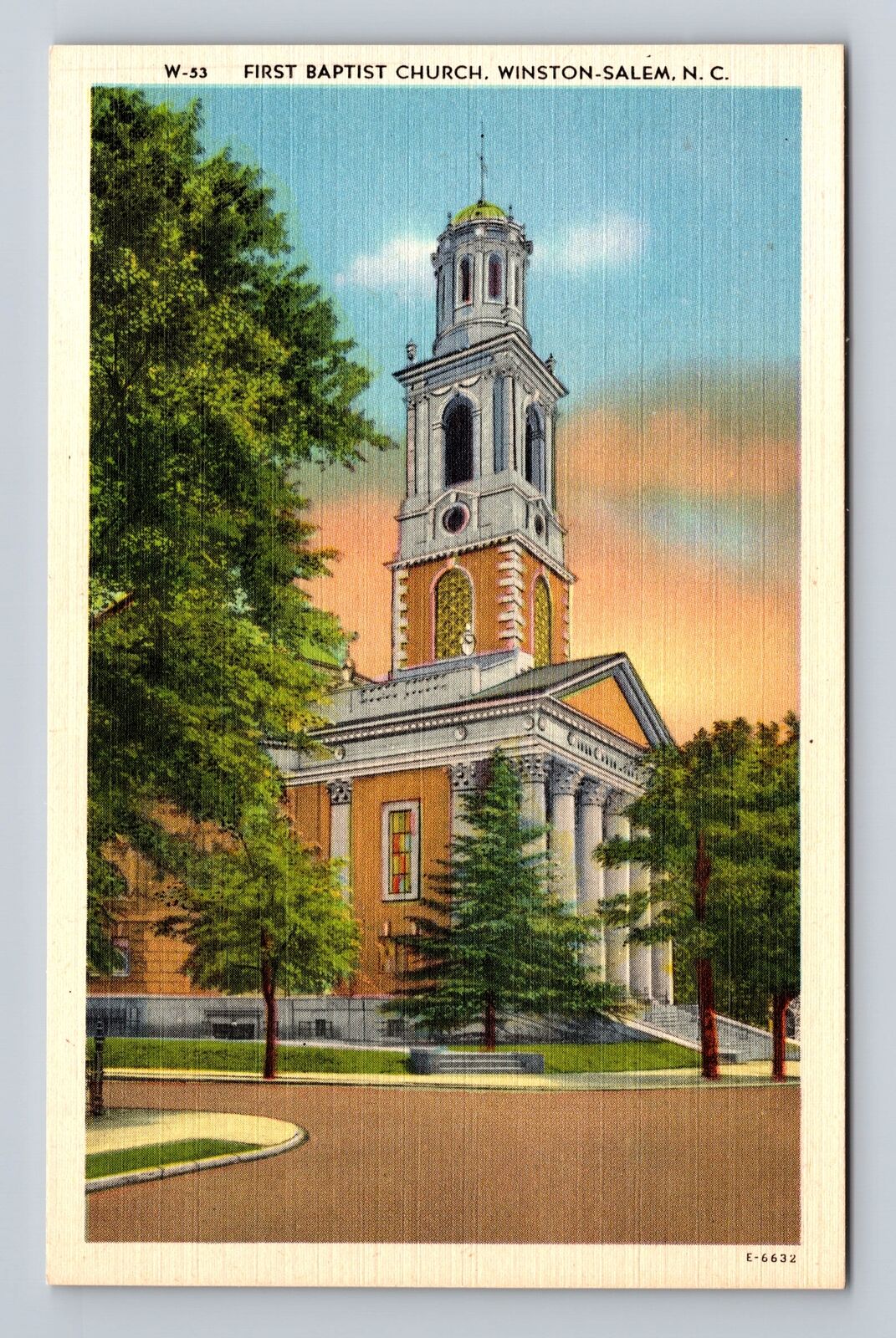 Winston Salem NC-North Carolina, First Baptist Church, Antique Vintage Postcard