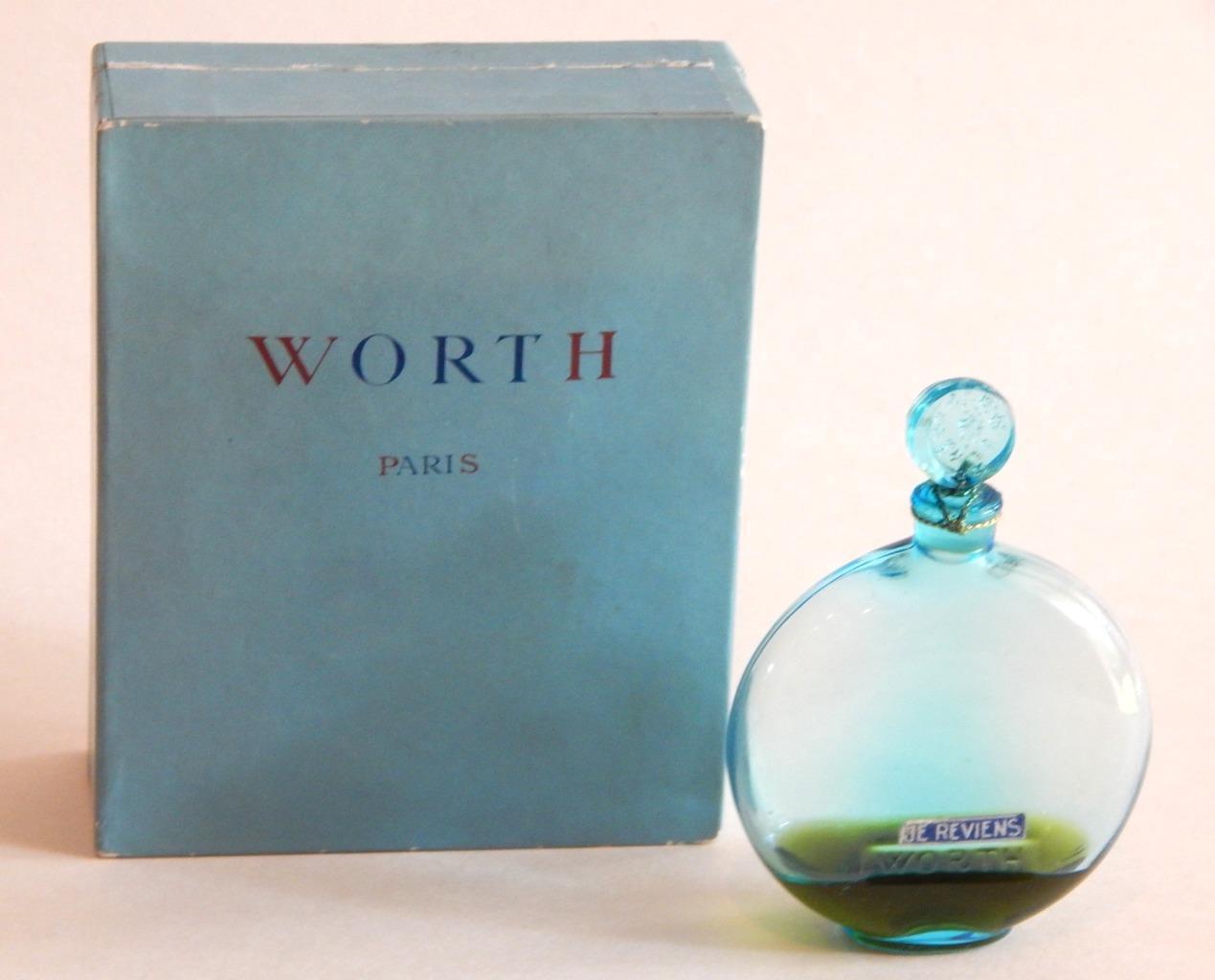 Vintage Worth, Je Reviens in Rare Sky Blue Glass; Sealed; w Box & some Perfume