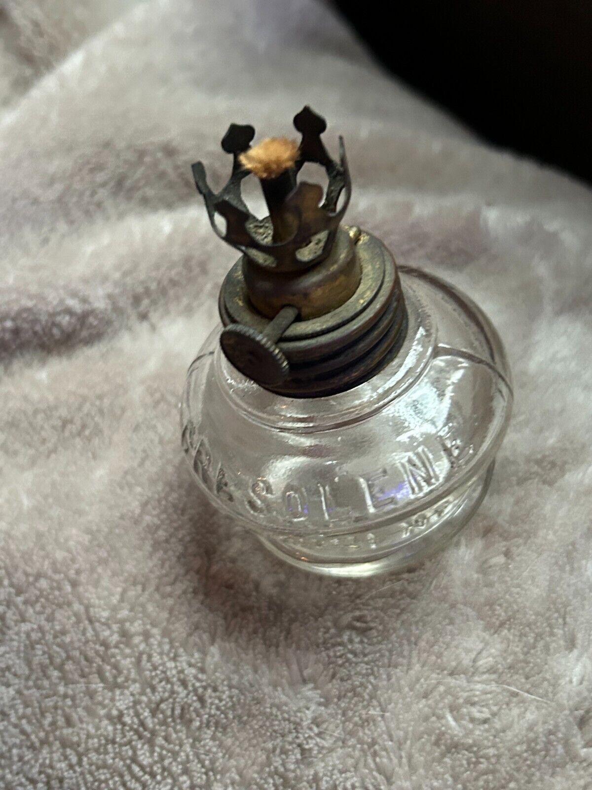 Cresolene Miniature  Kerosene  Vtg Clear Glass Hurricane Lamp