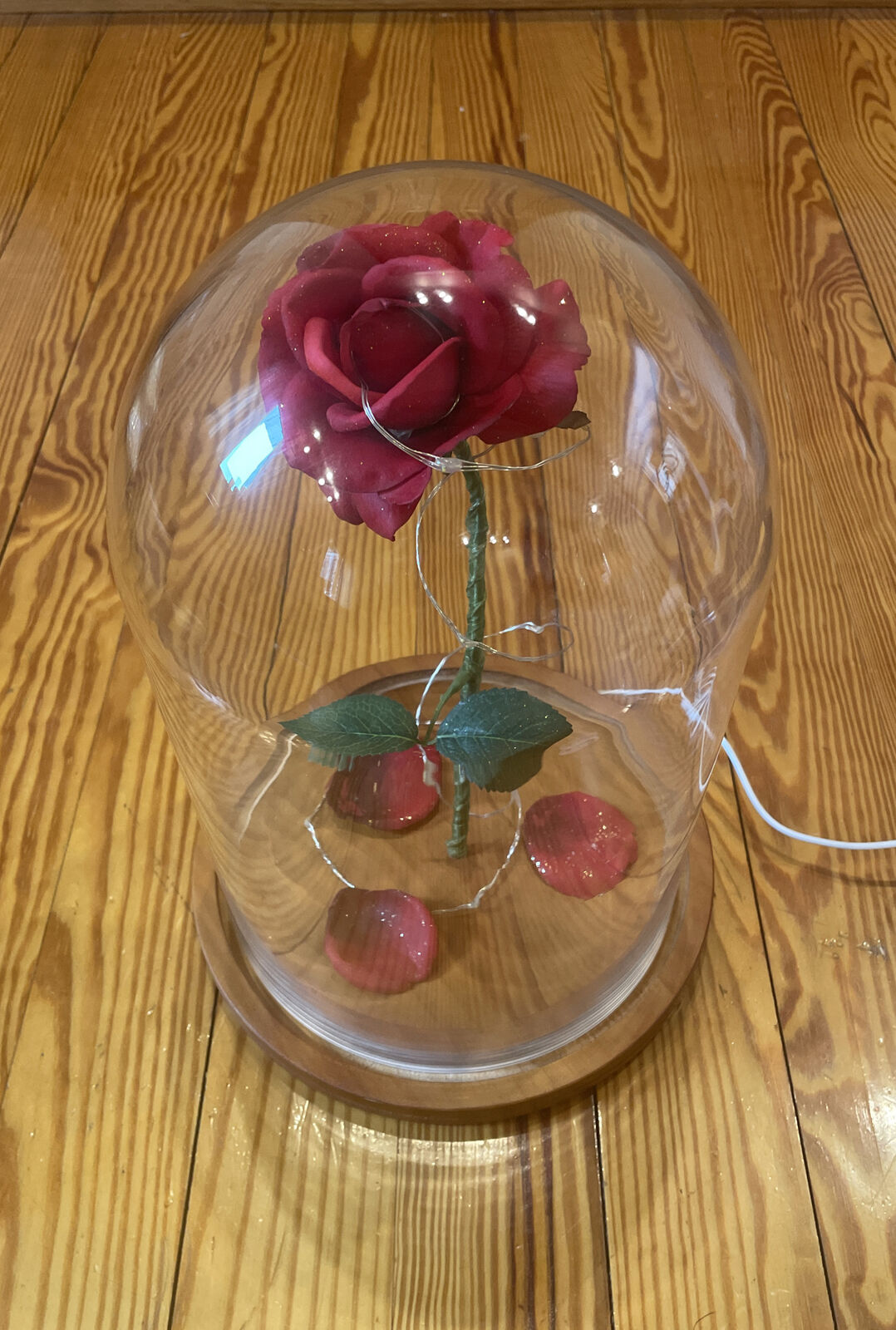 EUC Beauty and The Beast Rose - Enchanted Red Rose in Glass Dome with LED