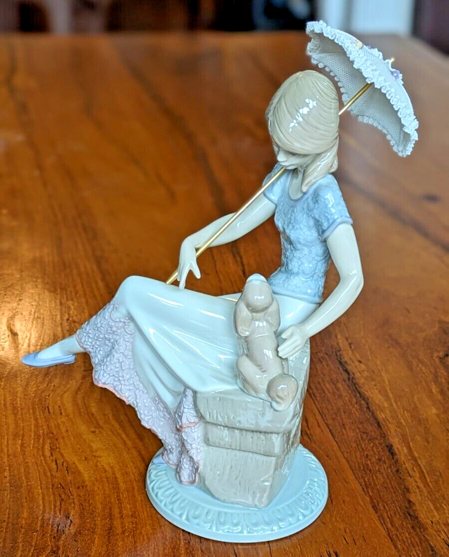 Lladro #7612 “Picture Perfect” Woman with Parasol and Puppy 9” NIB New in box
