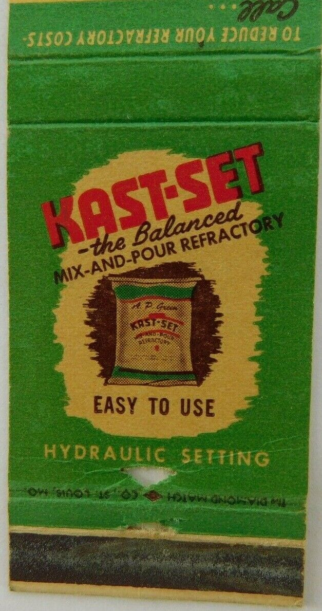 Kast-Set The Balanced Mix And Pour Refractory Peoria IL Vintage Matchbook Cover