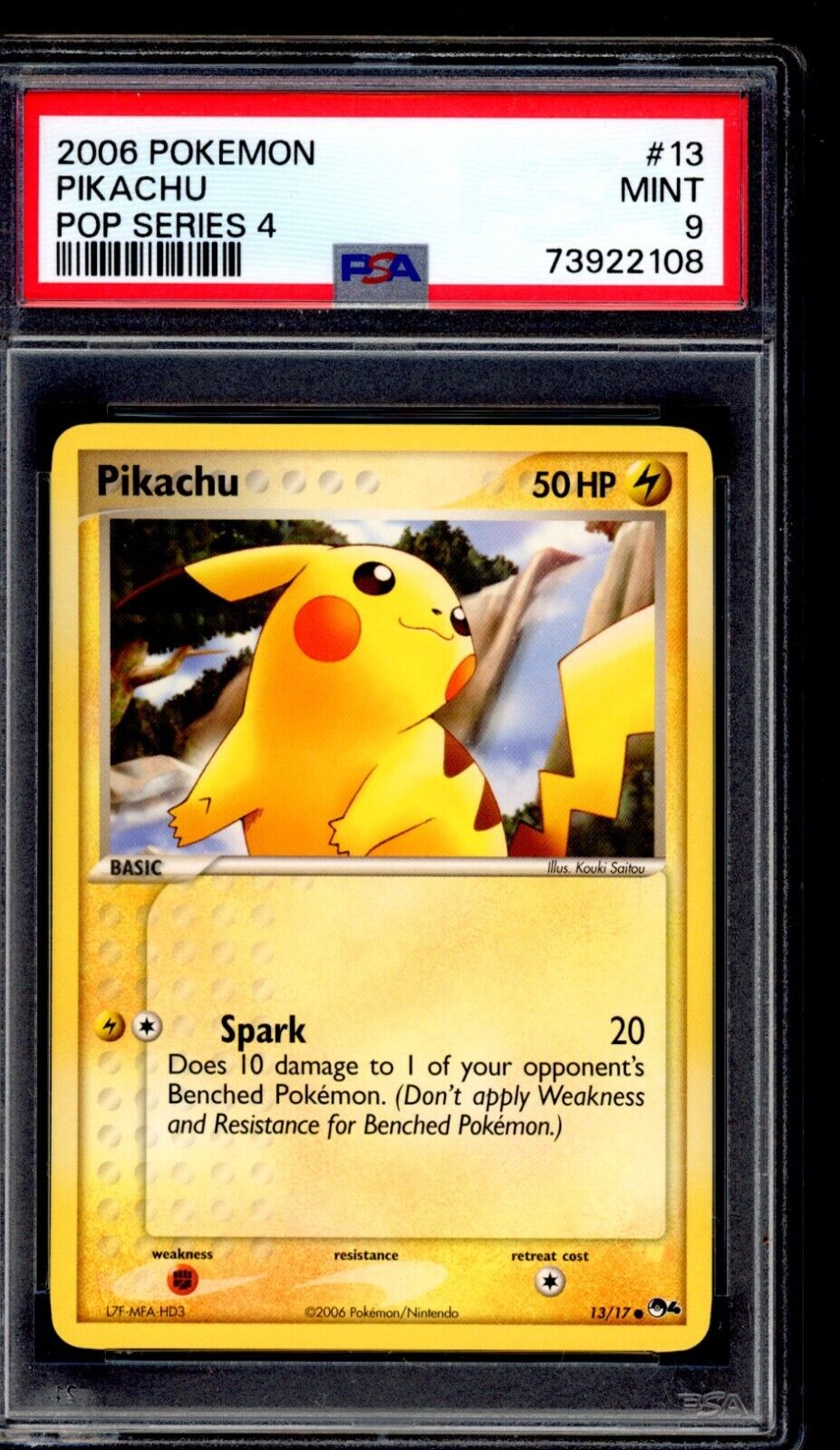 PSA 9 Pikachu 2006 Pokemon Card 13/17 Pop Series 4