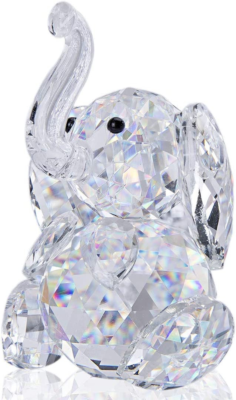 Crystal Cute Elephant Figurine Collection Cut Glass Ornament Statue Animal Colle