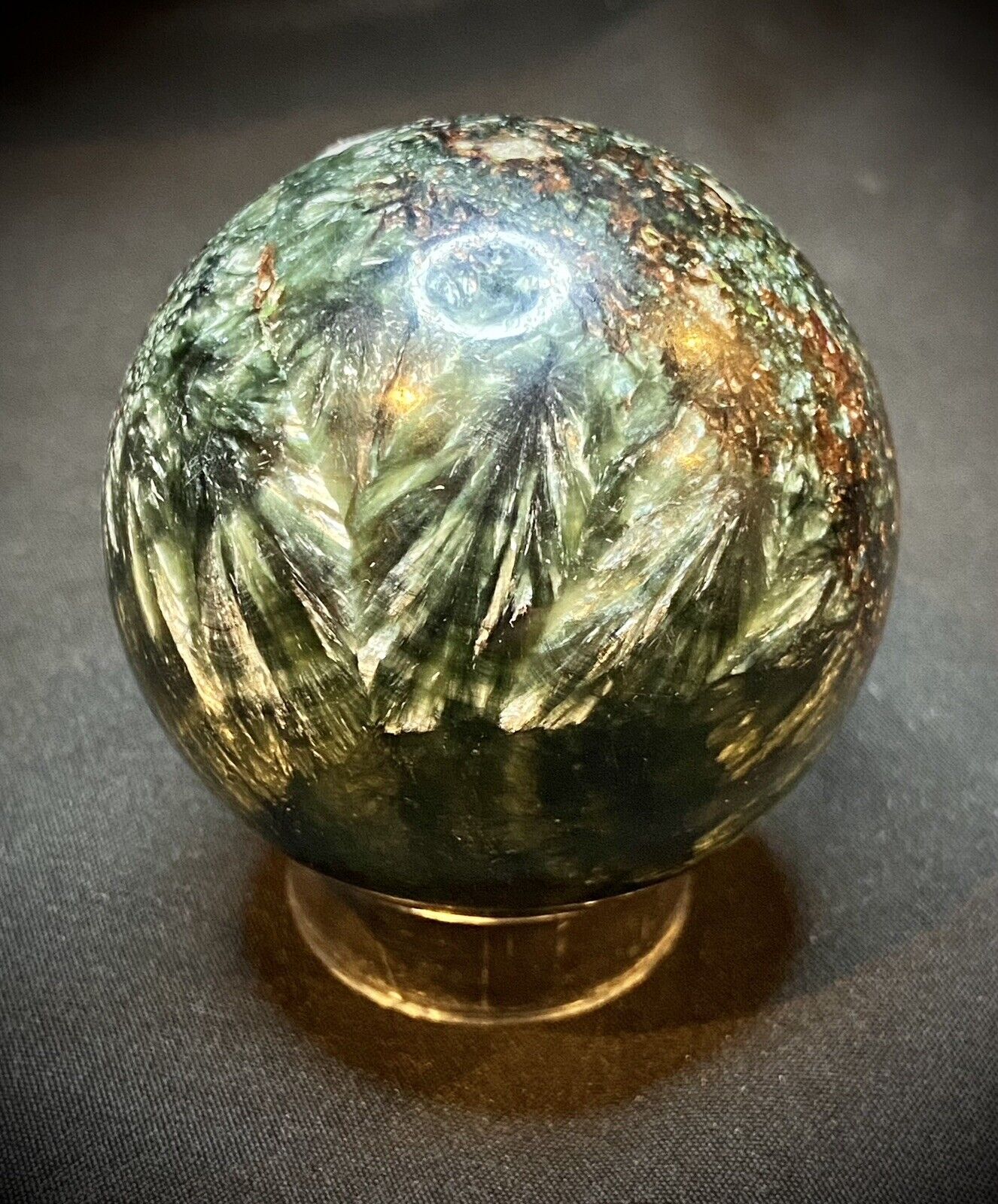 Gorgeous Rare Seraphinite Sphere With Stand 220 Grams