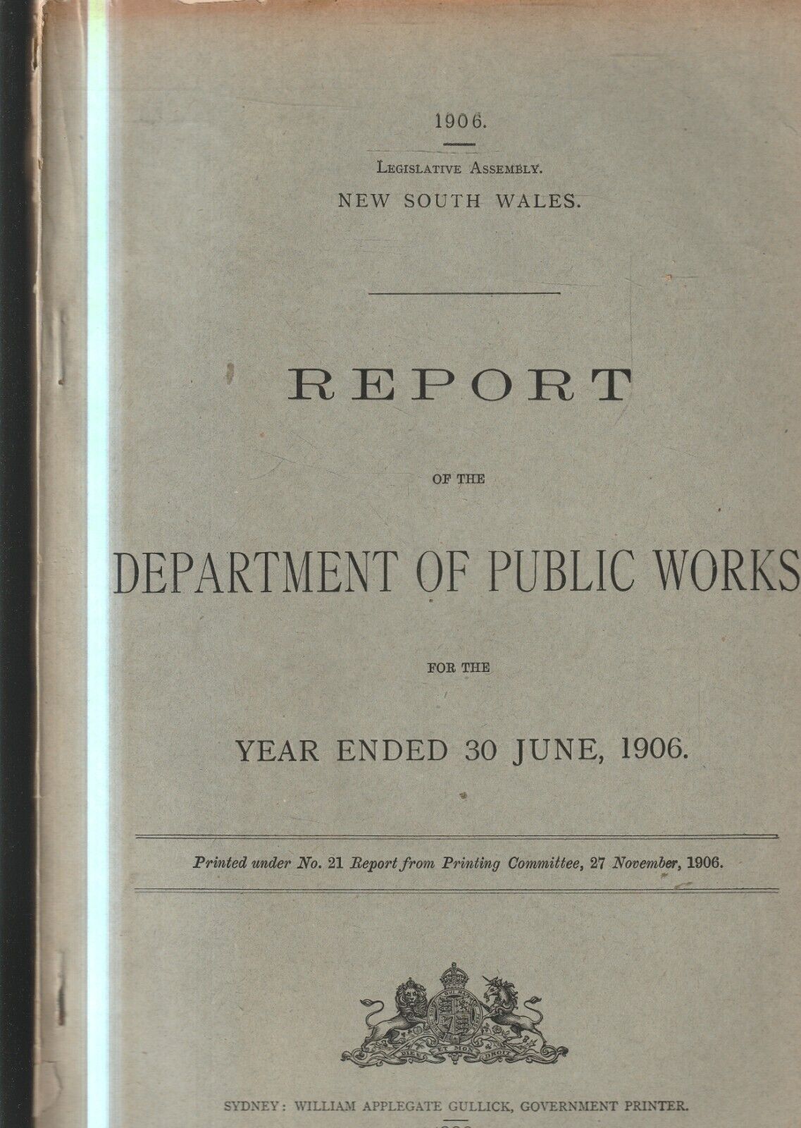 AUS PARLIAMENT PAPERS ,REPORT DEPARTMENT PUBLIC WORKS , NSW , JUNE 1906