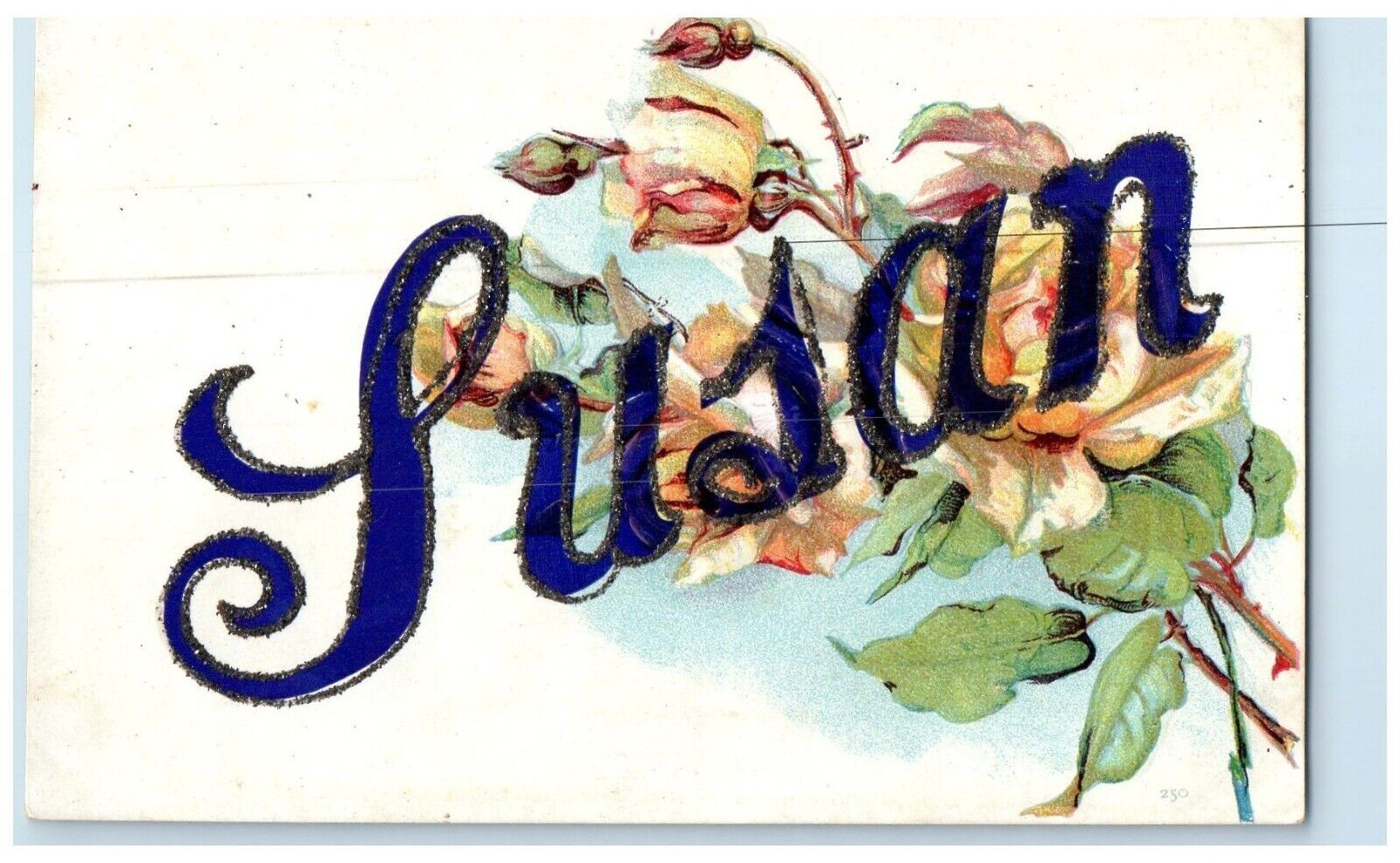 c1910's Susan Name Glitter And Flowers Embossed Posted Antique Postcard