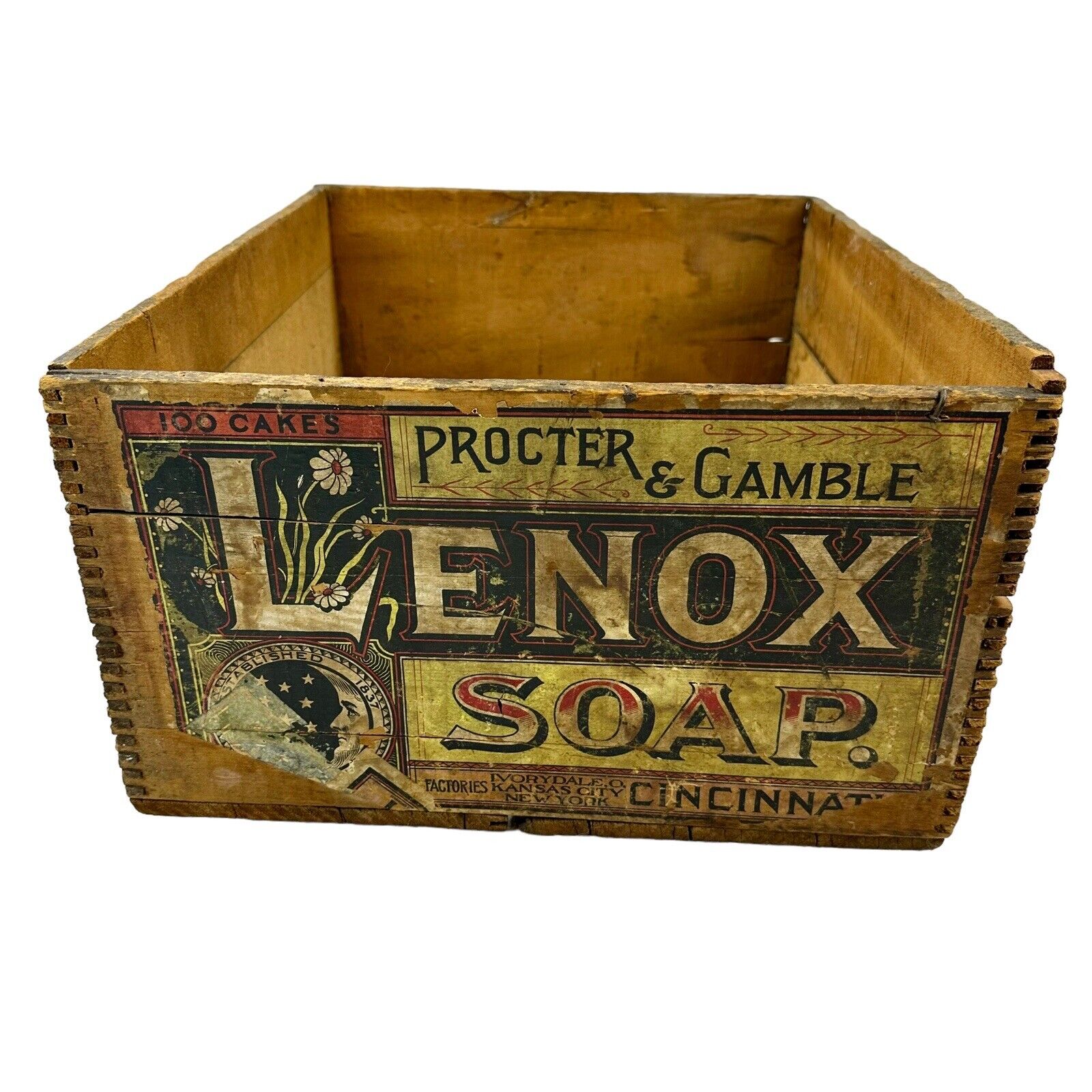 Antique Wood Soap Box Lenox Soap Proctor & Gamble Dovetail, NICE DETAIL 19x15x9
