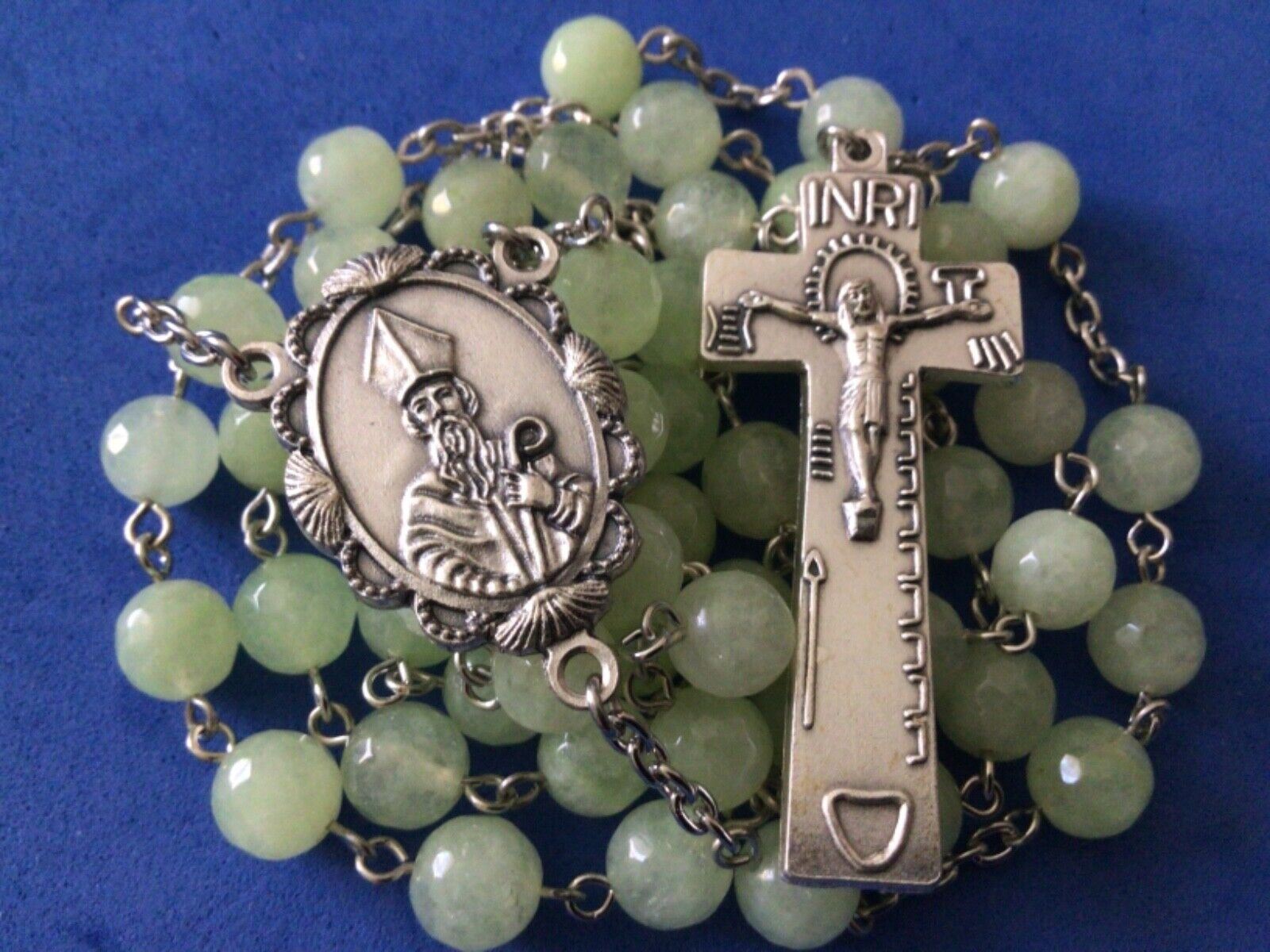 Custom Light Jade Irish Penal St Patrick Rosary 8mm Saint Handmade 