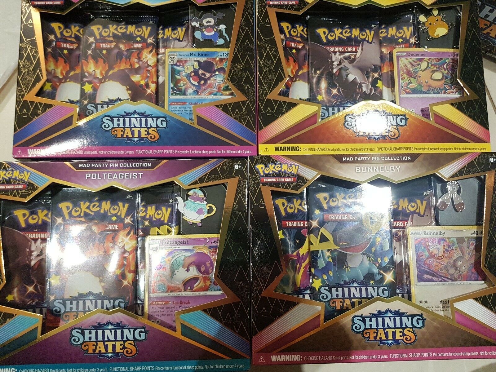 4x Pokemon Tcg Trading Card Game shining fates assorted mad party pin collection