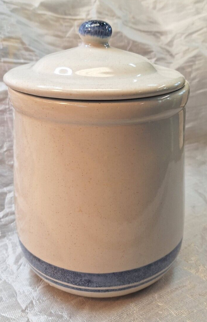 Vintage McCoy  Pottery Cream with  Blue Stripes Canister Cookie Jar