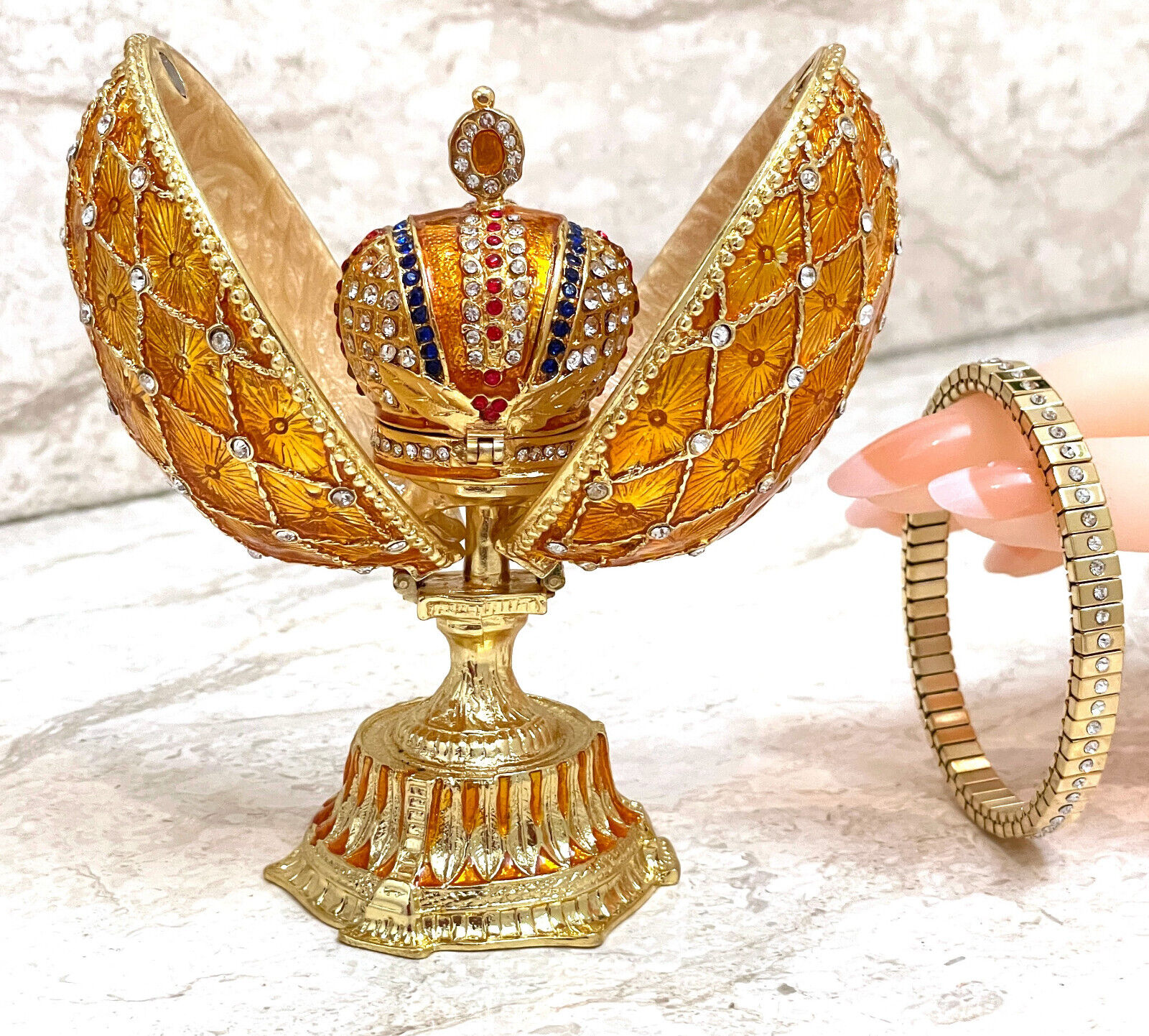 Princeton Orange Fabergé Royal Collection Faberge egg & Gold Bracelet Men s gift