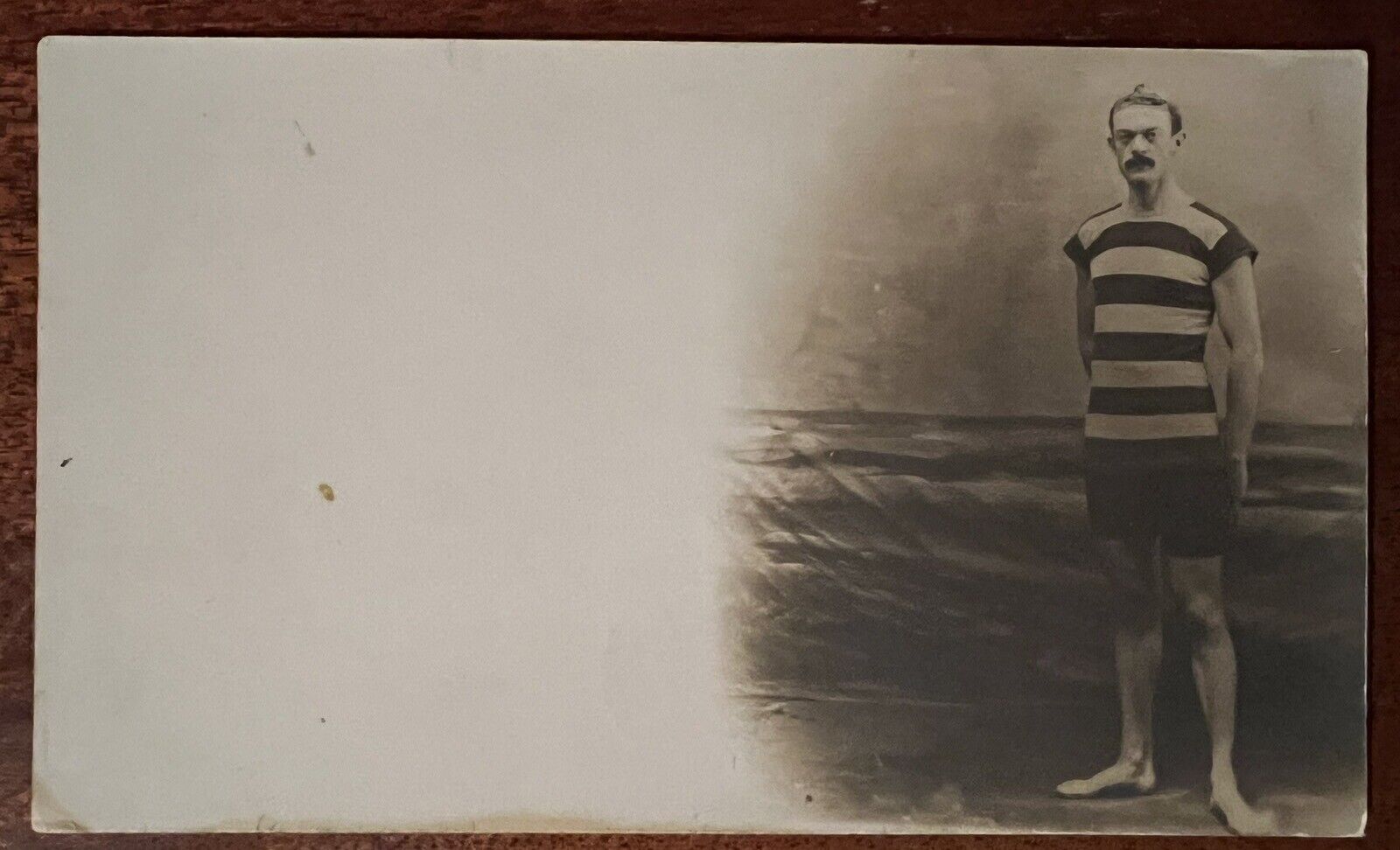 ATQ 1903 RPPC Man Striped Swimsuit Mustache Atlantic City NJ Souvenir Postcard