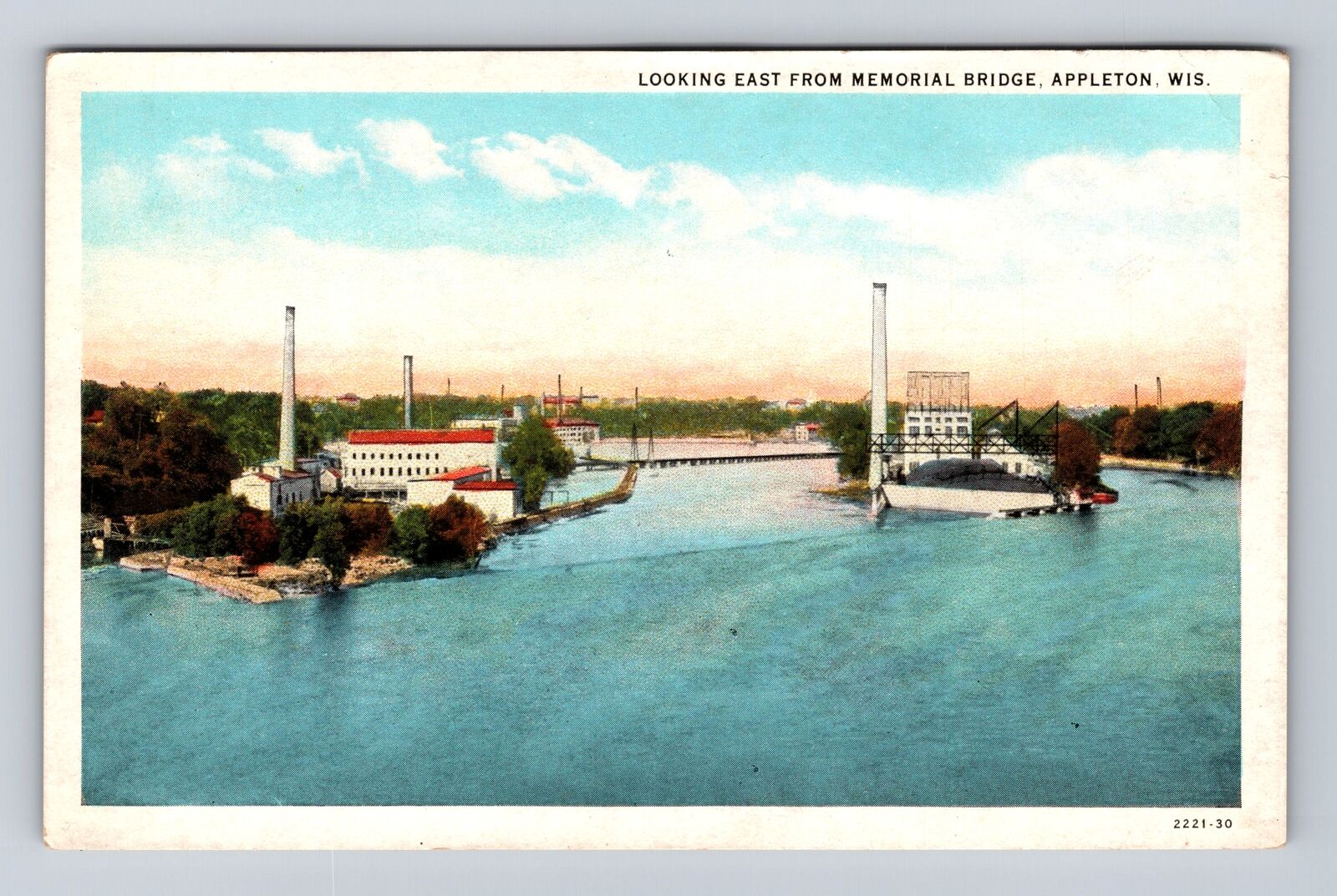 Appleton WI-Wisconsin, Looking East From Memorial Bridge Vintage Postcard